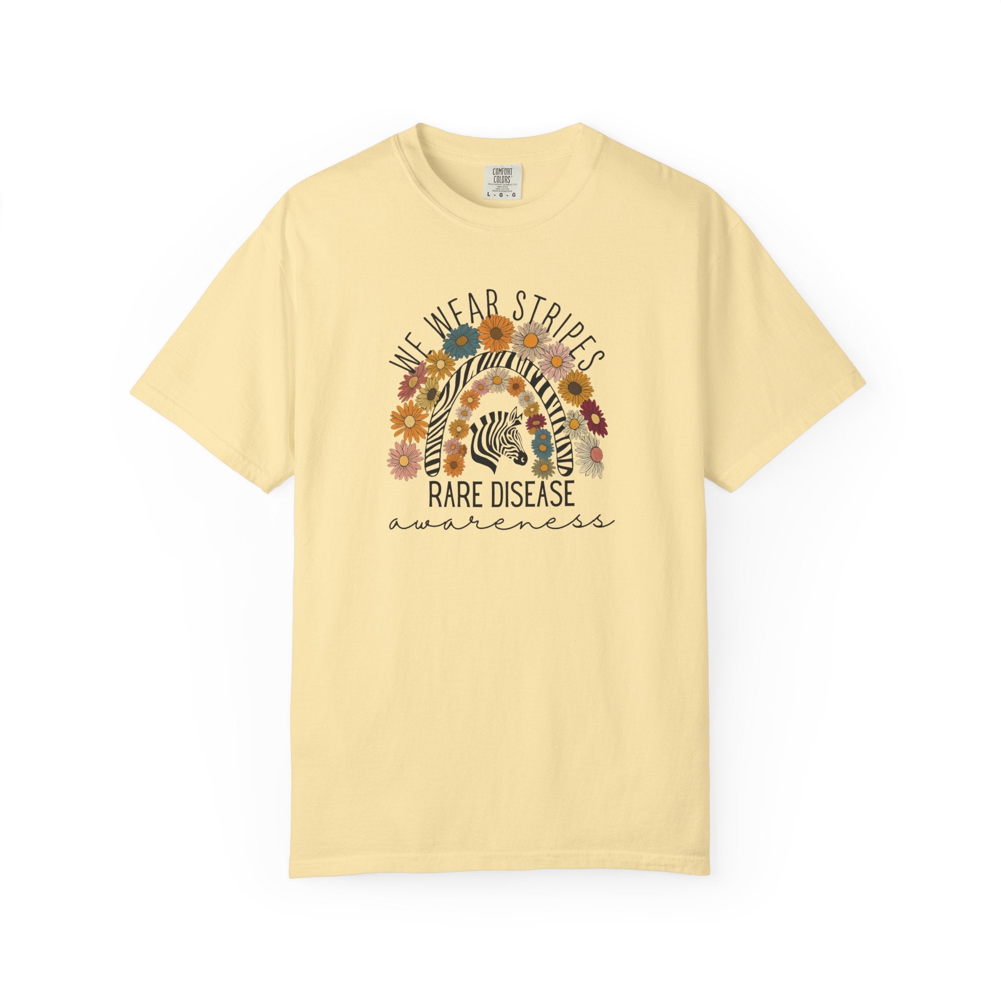Rare Disease Awareness T-Shirt –Zebra & Sunflower Rainbow