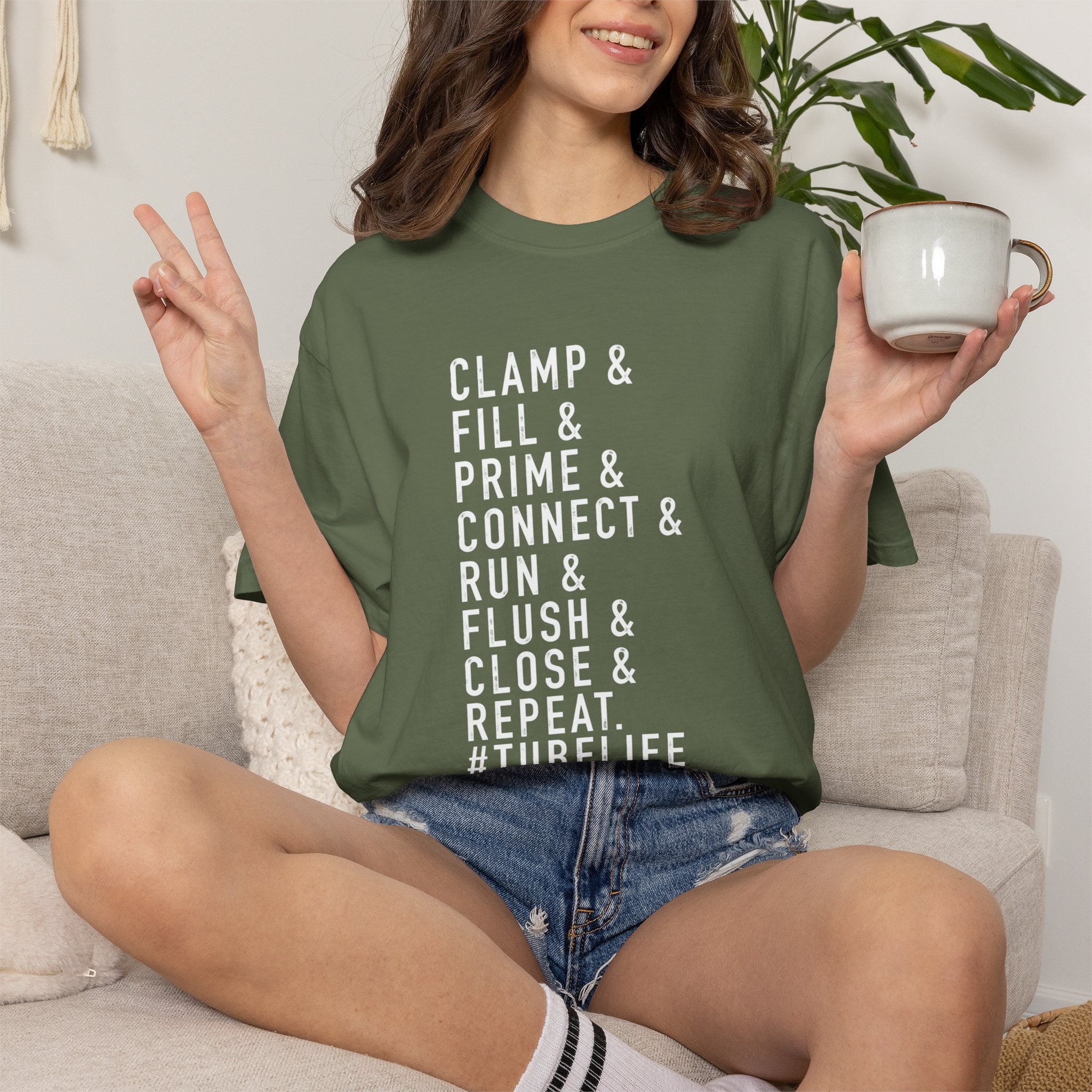 Medical Tubing Tech T-Shirt — "Clamp & Fill & Prime & Connect... #TubeLife"