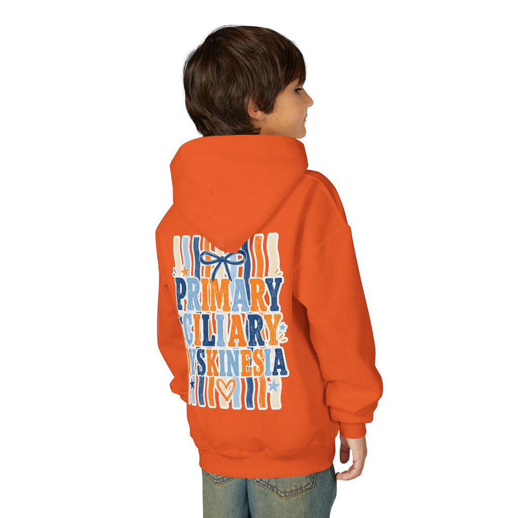 The Jentri- Youth Hoodie - "Primary Ciliary Dyskinesia" Awareness Pullover (Blue & Orange Ribbon Design)