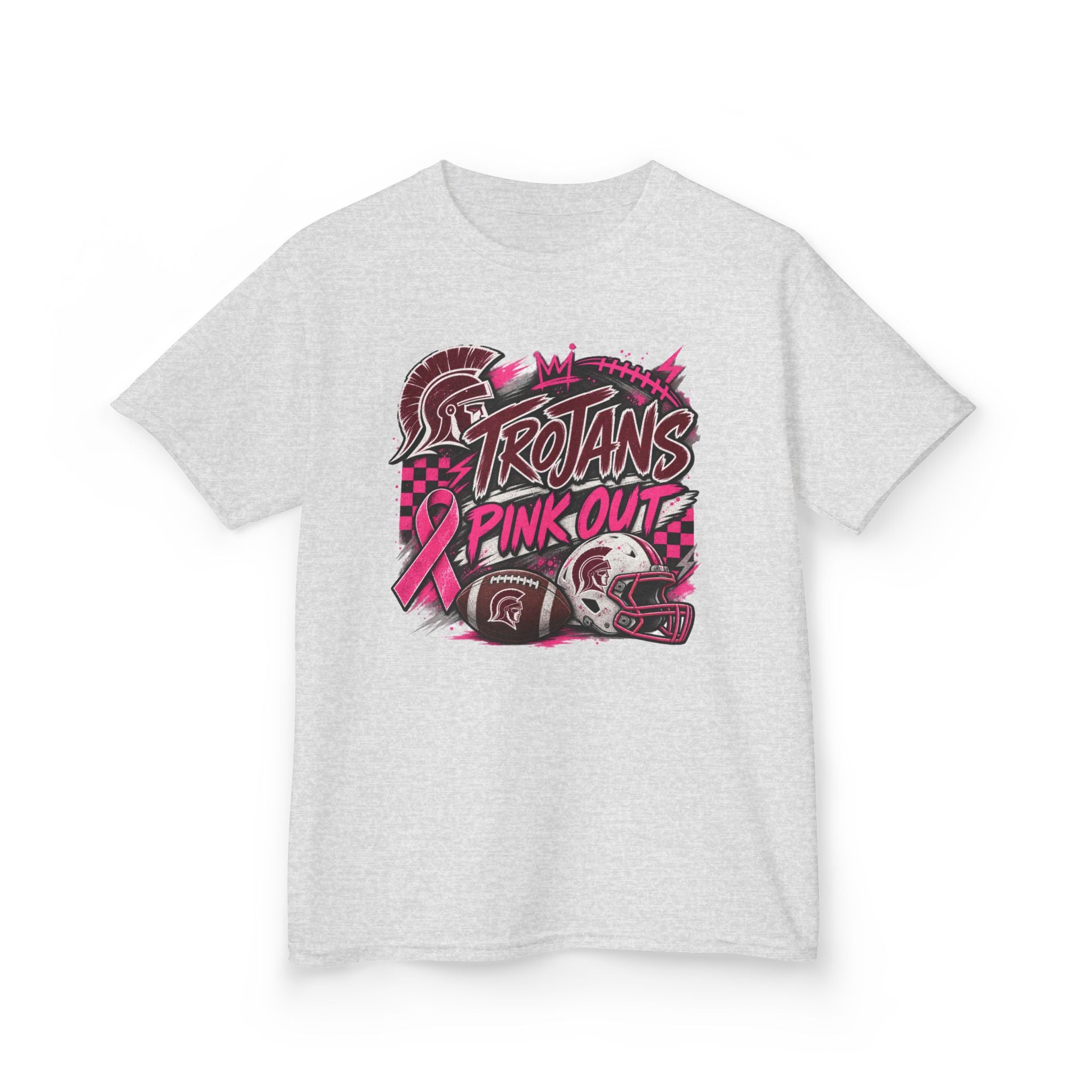 Kids T-Shirt — Trojans Pink Out Football Breast Cancer Awareness Tee