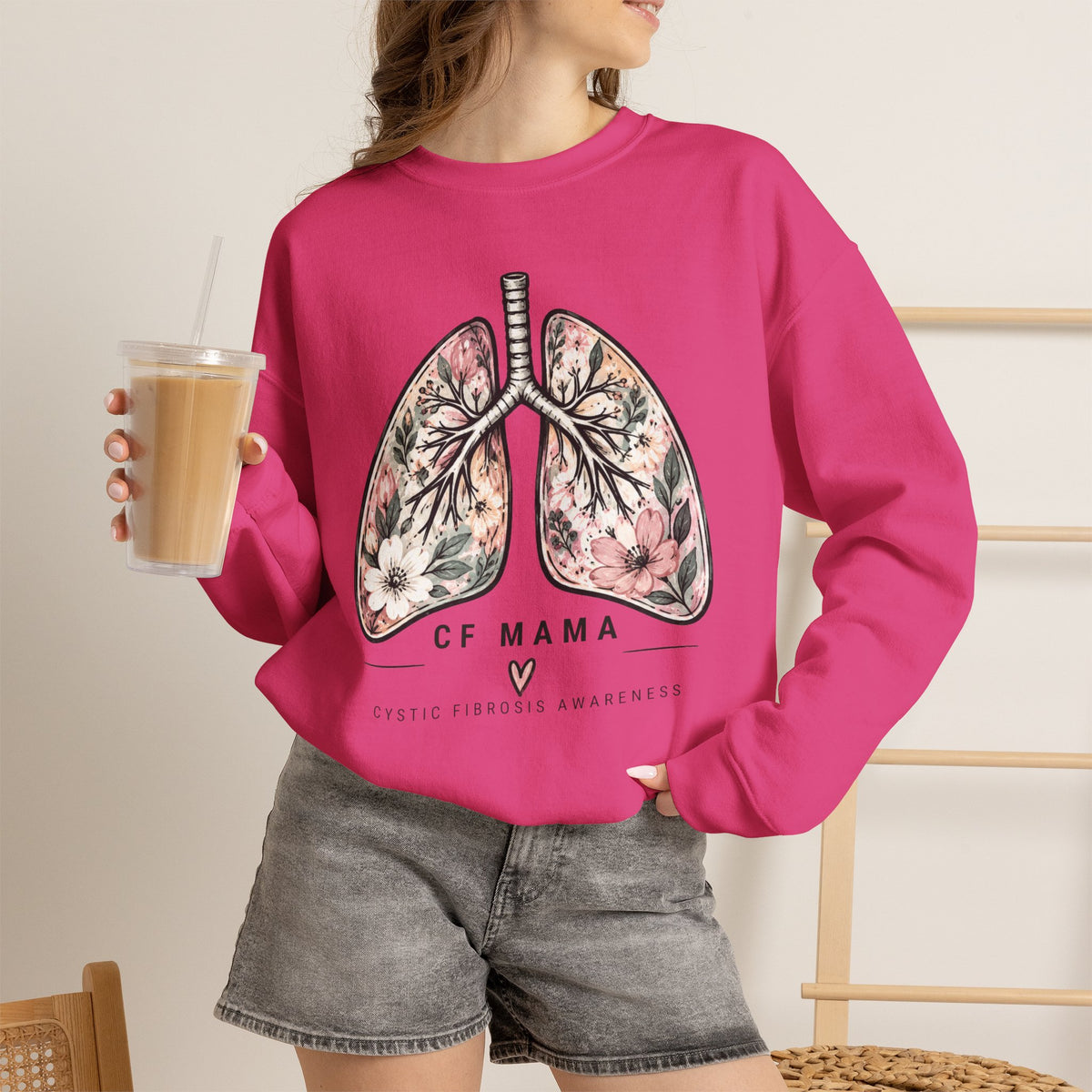 Lung Floral Crewneck Sweatshirt — CF MAMA Respiratory Awareness Pullover