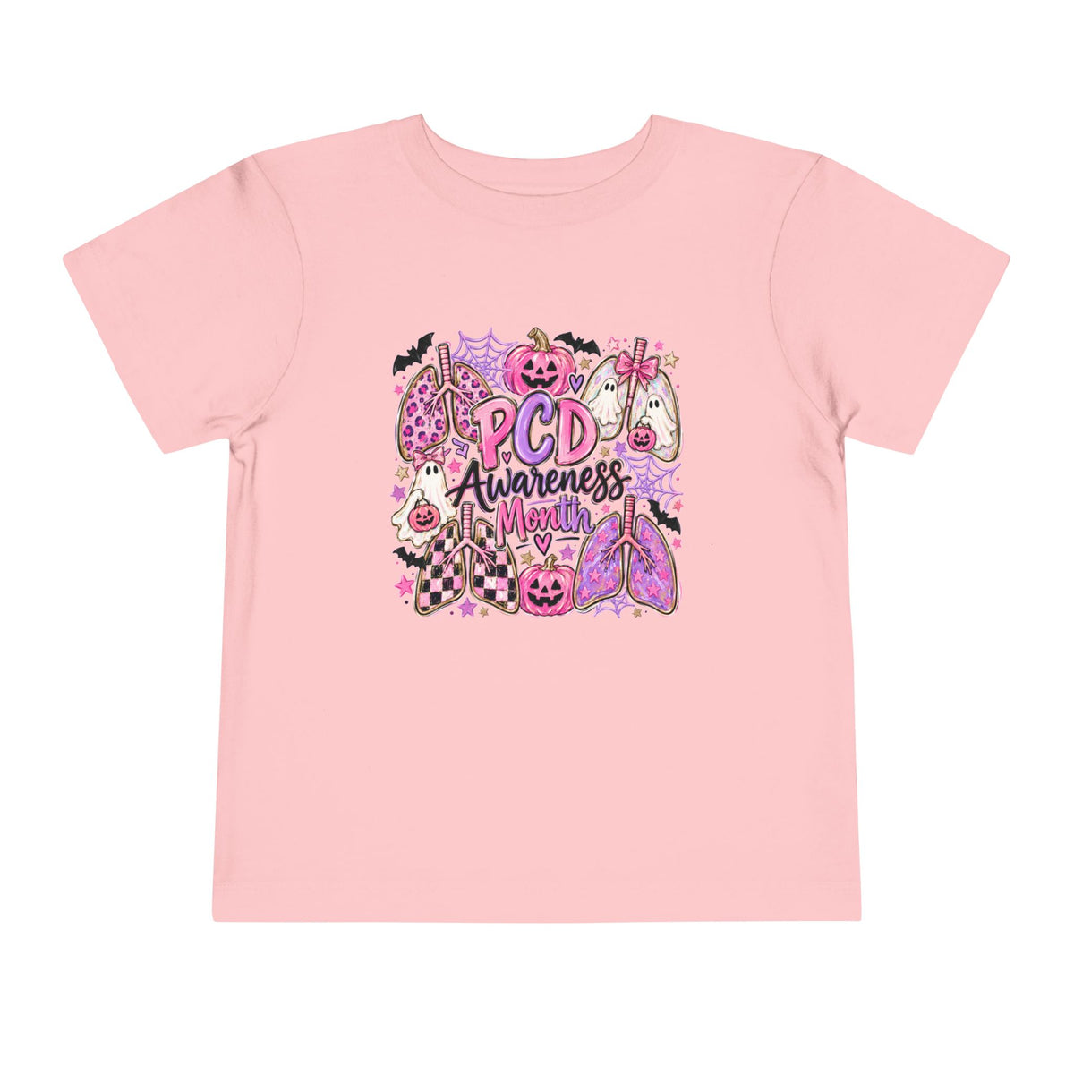Toddler Tee — "PCD Awareness" Pink Halloween Lungs Design