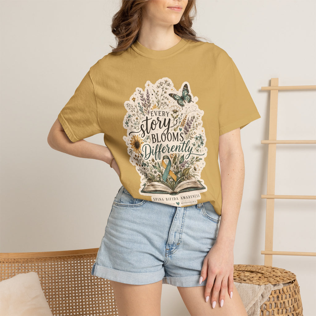 Every Story Blooms Differently T-Shirt — Spina Bifida Awareness