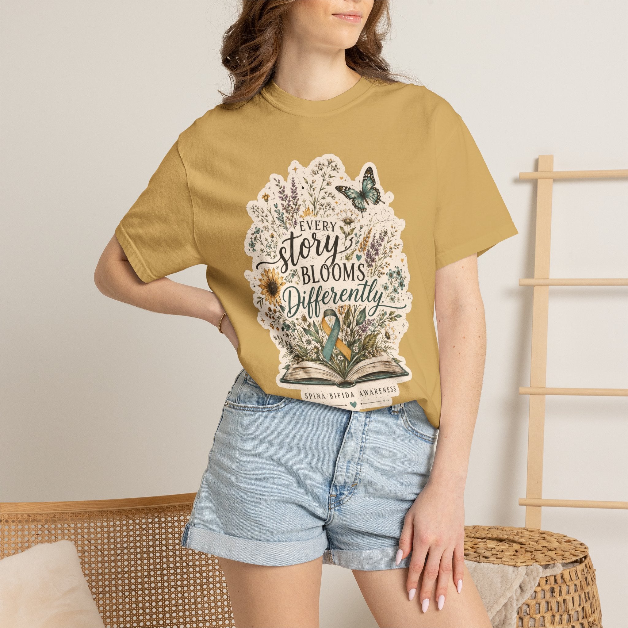 Every Story Blooms Differently T-Shirt — Spina Bifida Awareness