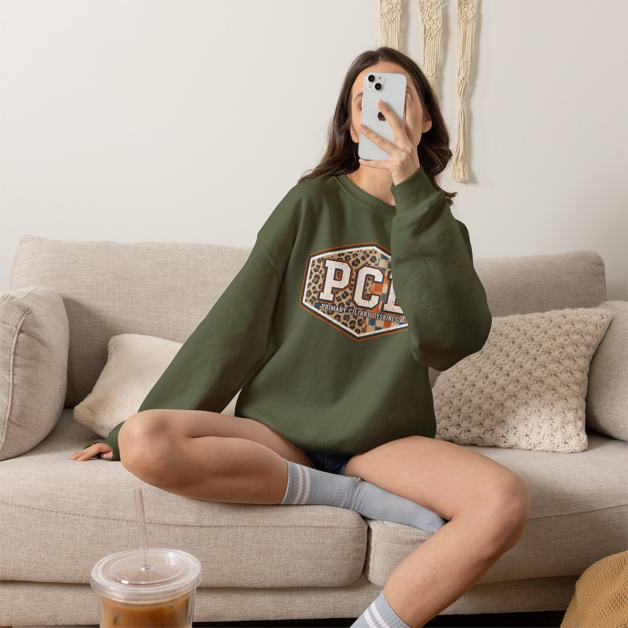 PCD Patch Crewneck Sweatshirt — Plaid & Leopard Logo Pullover