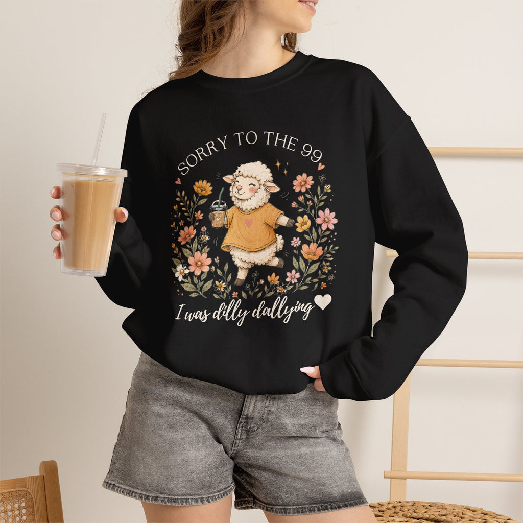 Christian Sheep Crewneck Sweatshirt - "Sorry to the 99% I was Dilly Dallying" Floral Design
