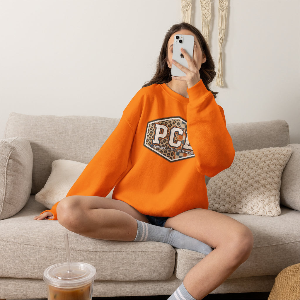 PCD Patch Crewneck Sweatshirt — Plaid & Leopard Logo Pullover