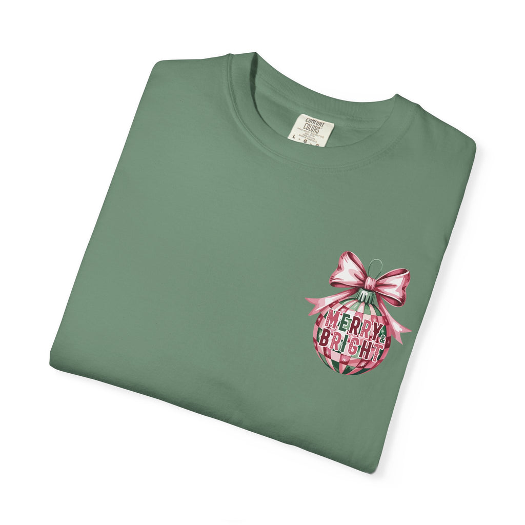 Holiday Patchwork Tee - "Merry & Bright" Graphic T-Shirt