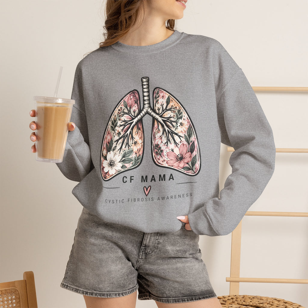 Lung Floral Crewneck Sweatshirt — CF MAMA Respiratory Awareness Pullover