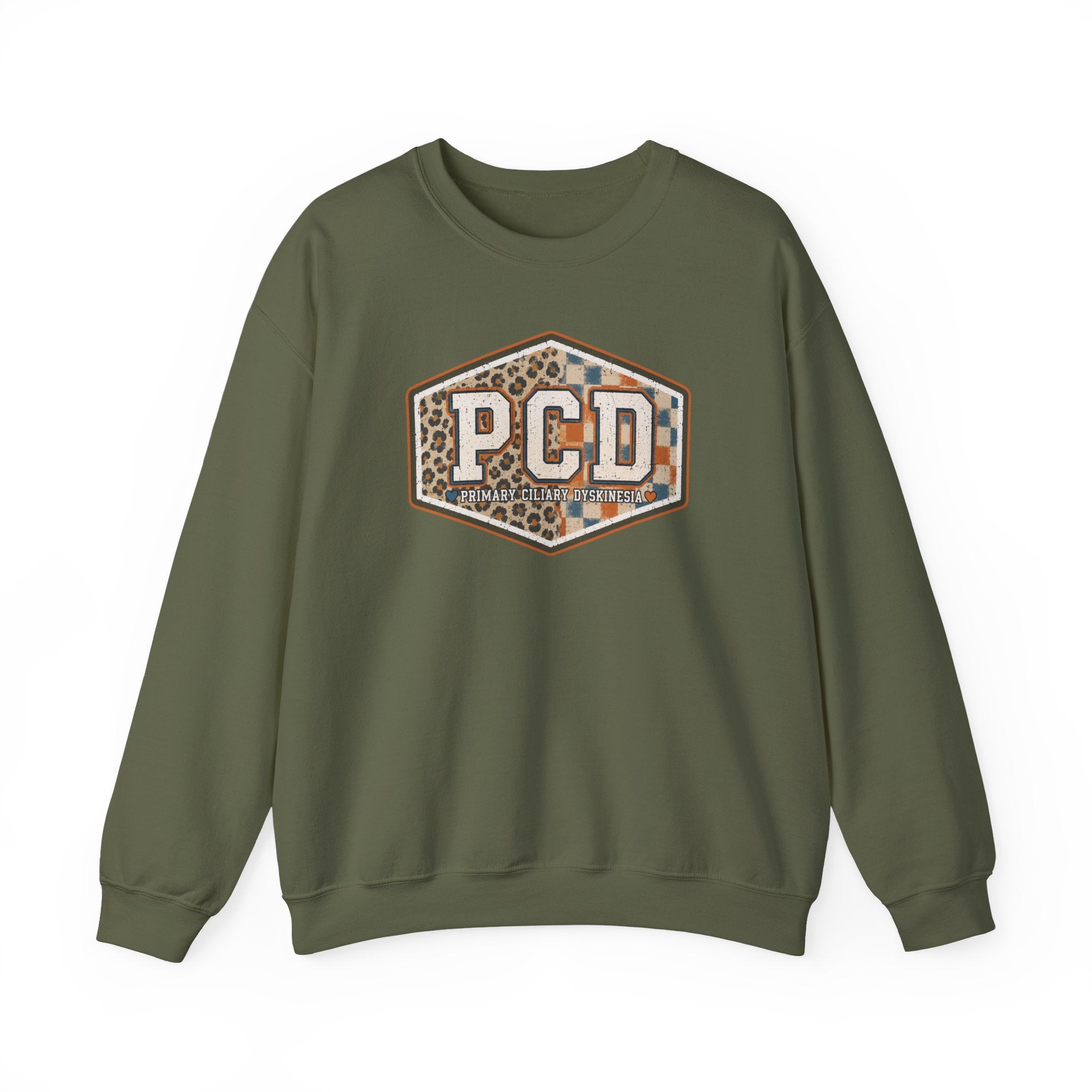 PCD Patch Crewneck Sweatshirt — Plaid & Leopard Logo Pullover
