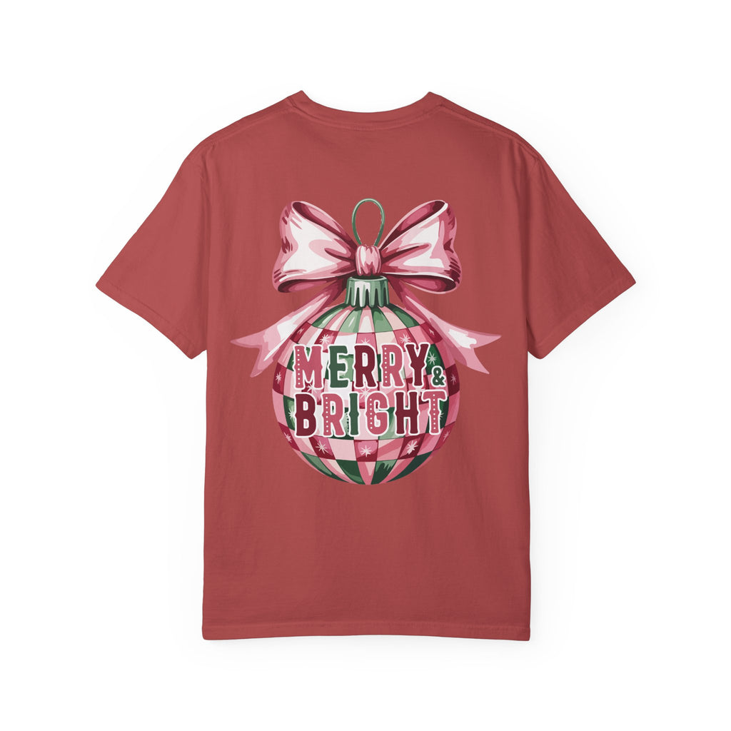 Holiday Patchwork Tee - "Merry & Bright" Graphic T-Shirt