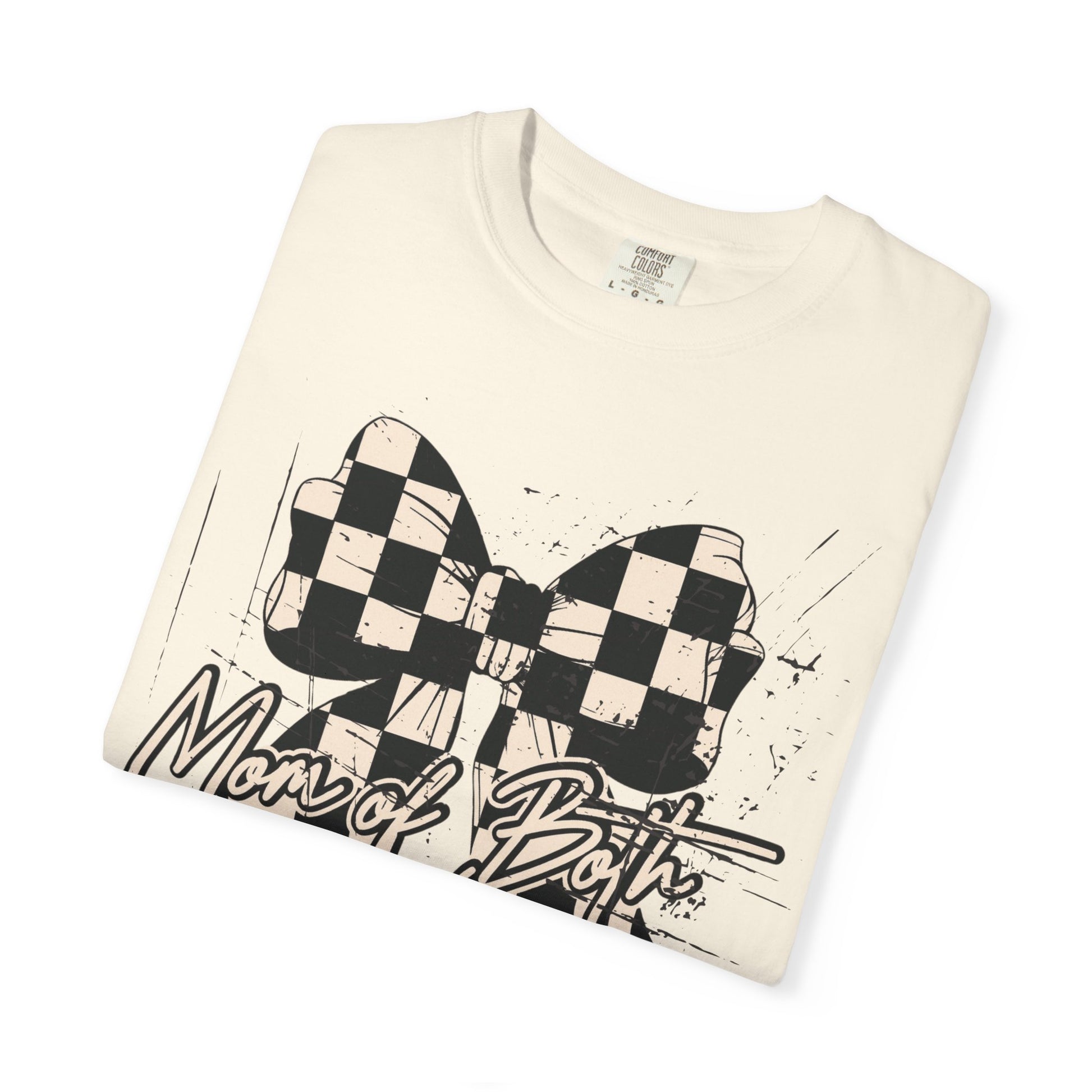 Mom Of Both Distressed Checkered Coquette T-shirt