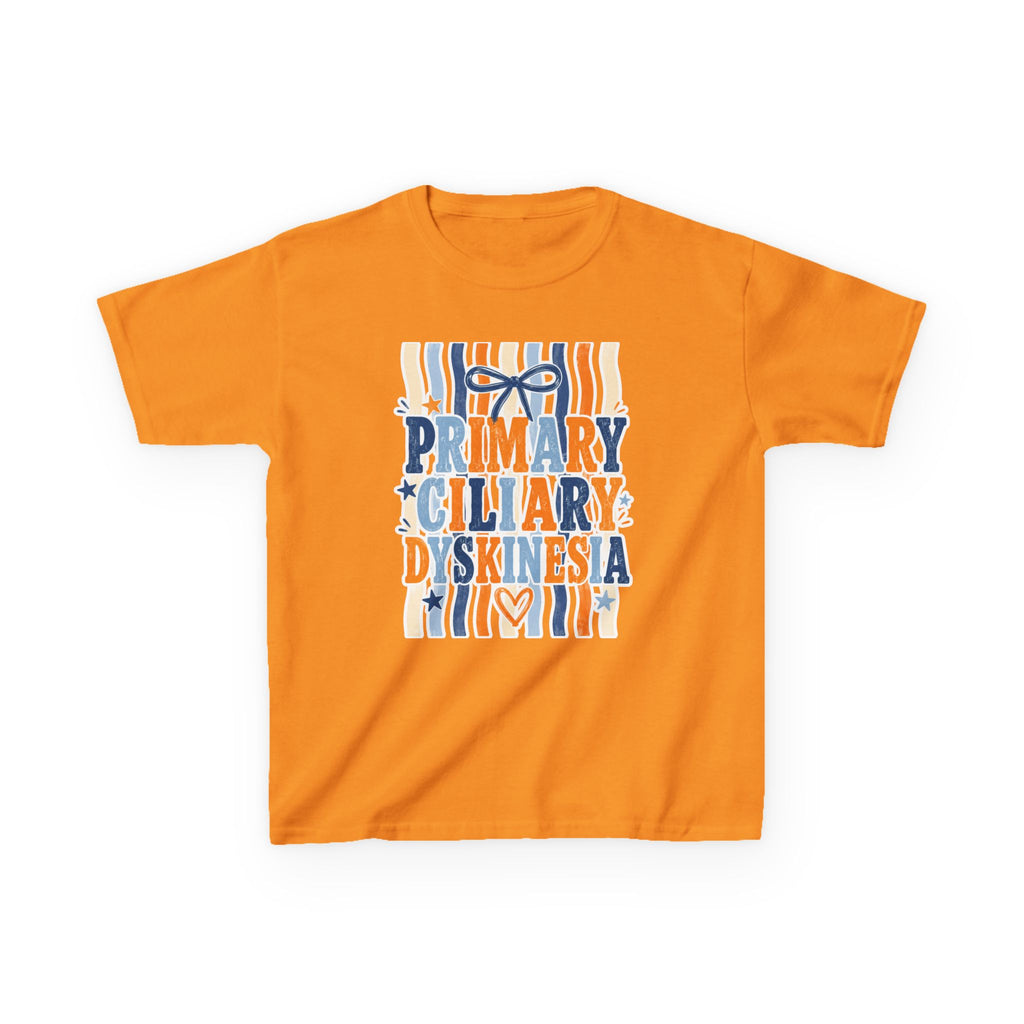 The Jentri- Primary Ciliary Dyskinesia Awareness Kids Tee — Orange & Blue Ribbon Design