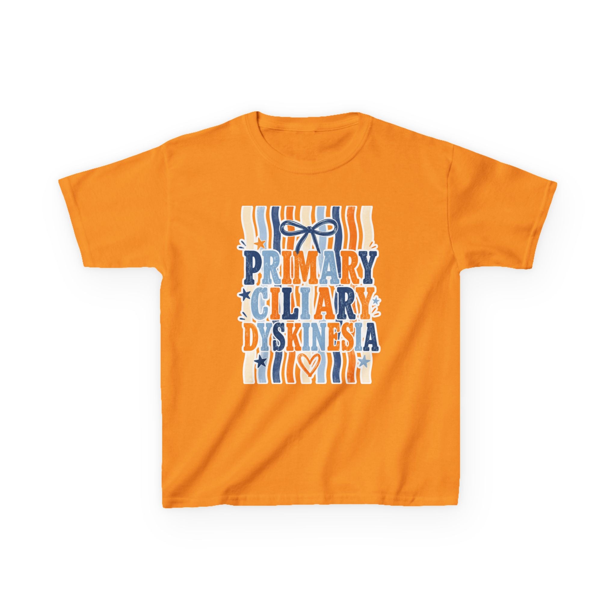The Jentri- Primary Ciliary Dyskinesia Awareness Kids Tee — Orange & Blue Ribbon Design