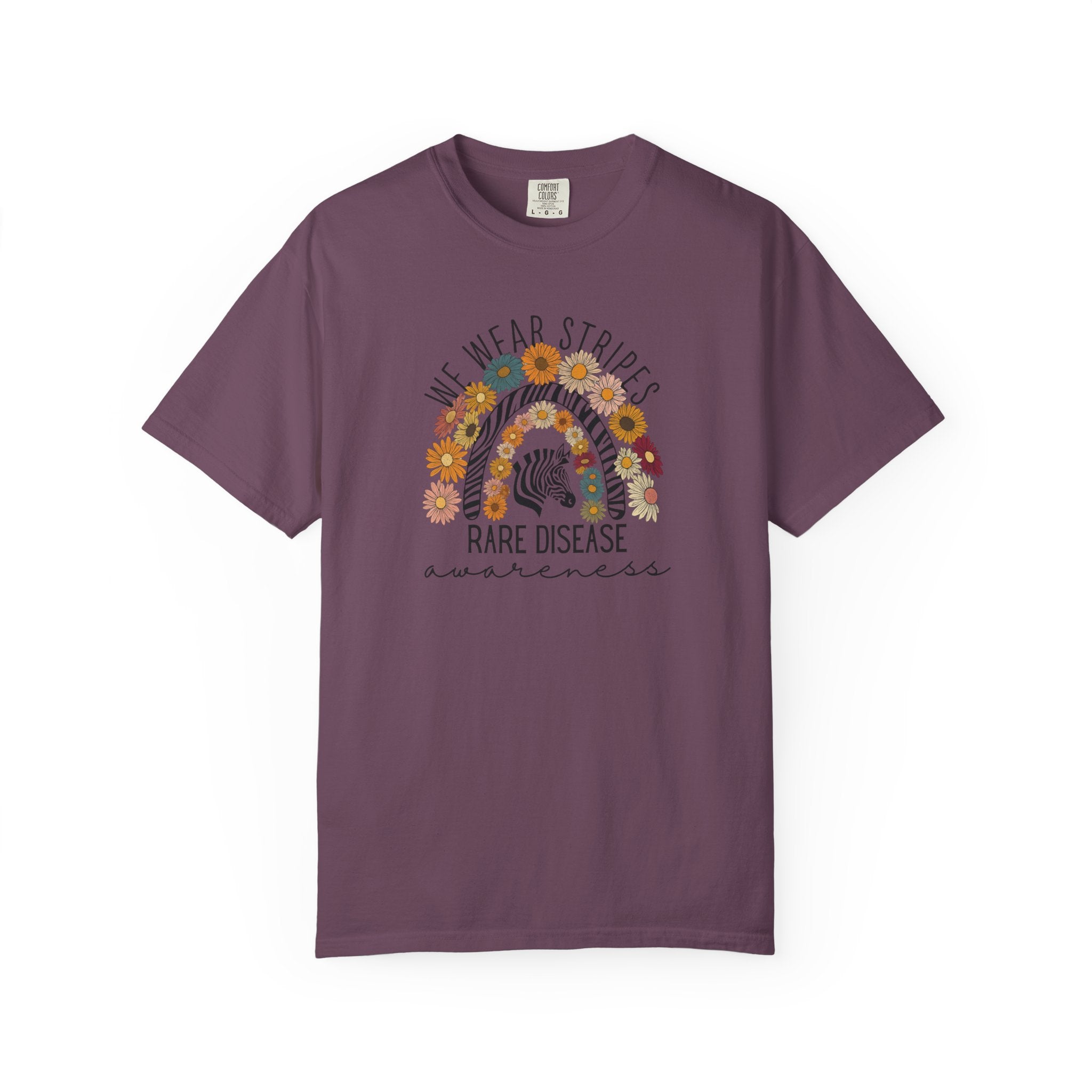 Rare Disease Awareness T-Shirt –Zebra & Sunflower Rainbow