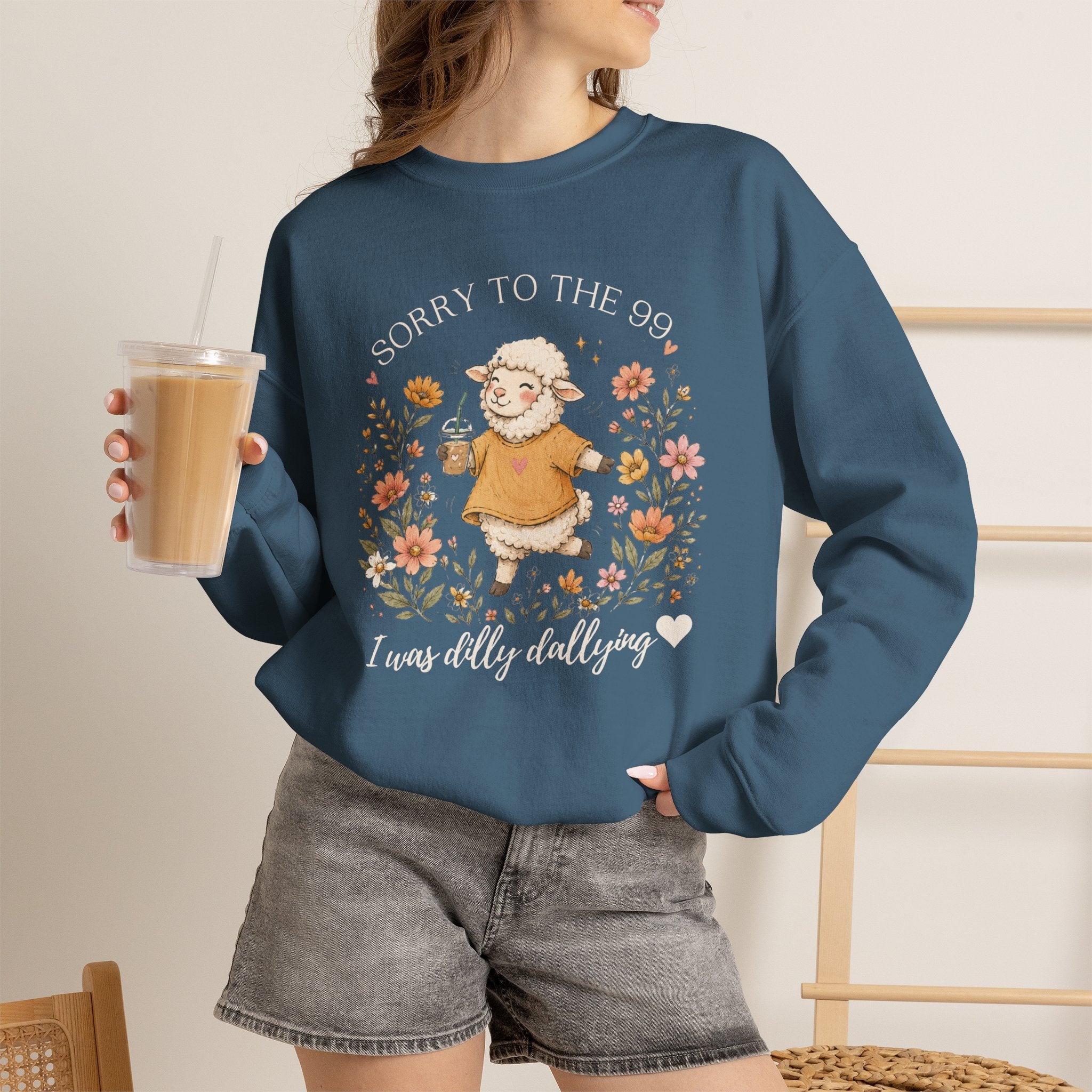 Christian Sheep Crewneck Sweatshirt - "Sorry to the 99% I was Dilly Dallying" Floral Design
