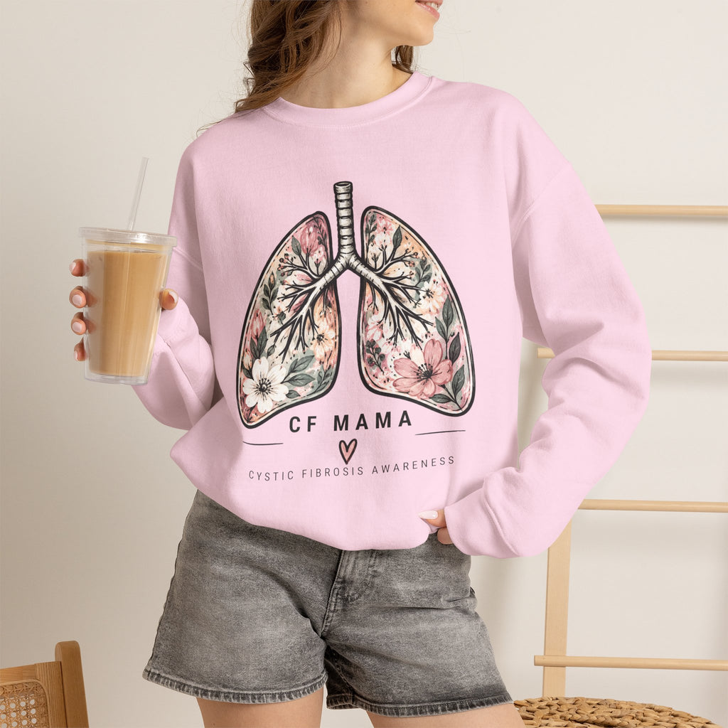 Lung Floral Crewneck Sweatshirt — CF MAMA Respiratory Awareness Pullover