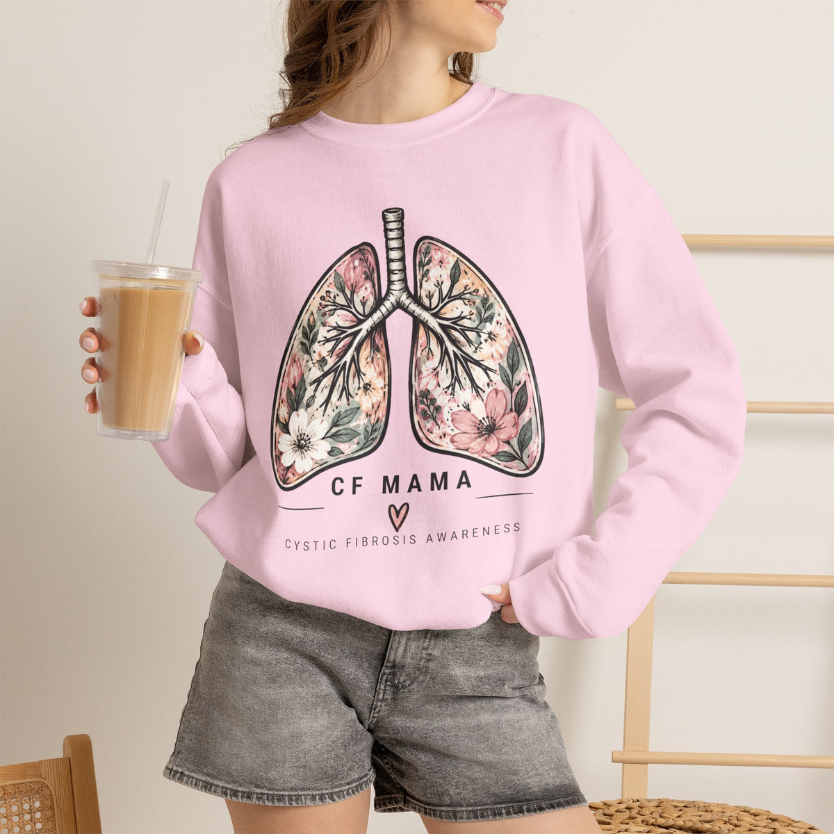 Lung Floral Crewneck Sweatshirt — CF MAMA Respiratory Awareness Pullover