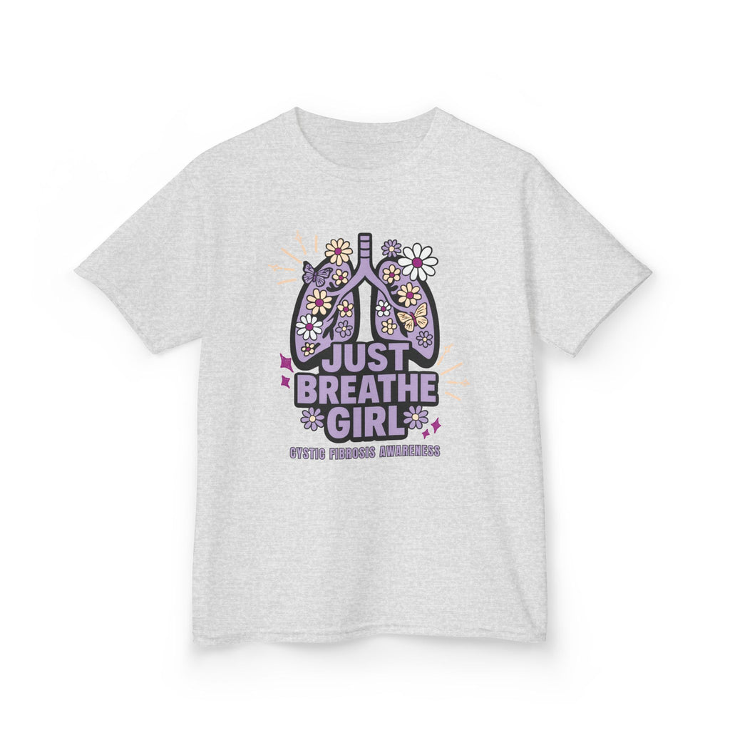 Kids Tee — "Just Breathe Girl" Floral Lungs CF Awareness Shirt