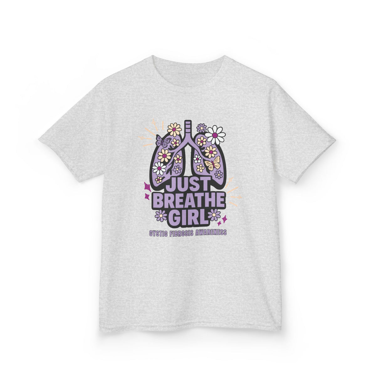 Kids Tee — "Just Breathe Girl" Floral Lungs CF Awareness Shirt