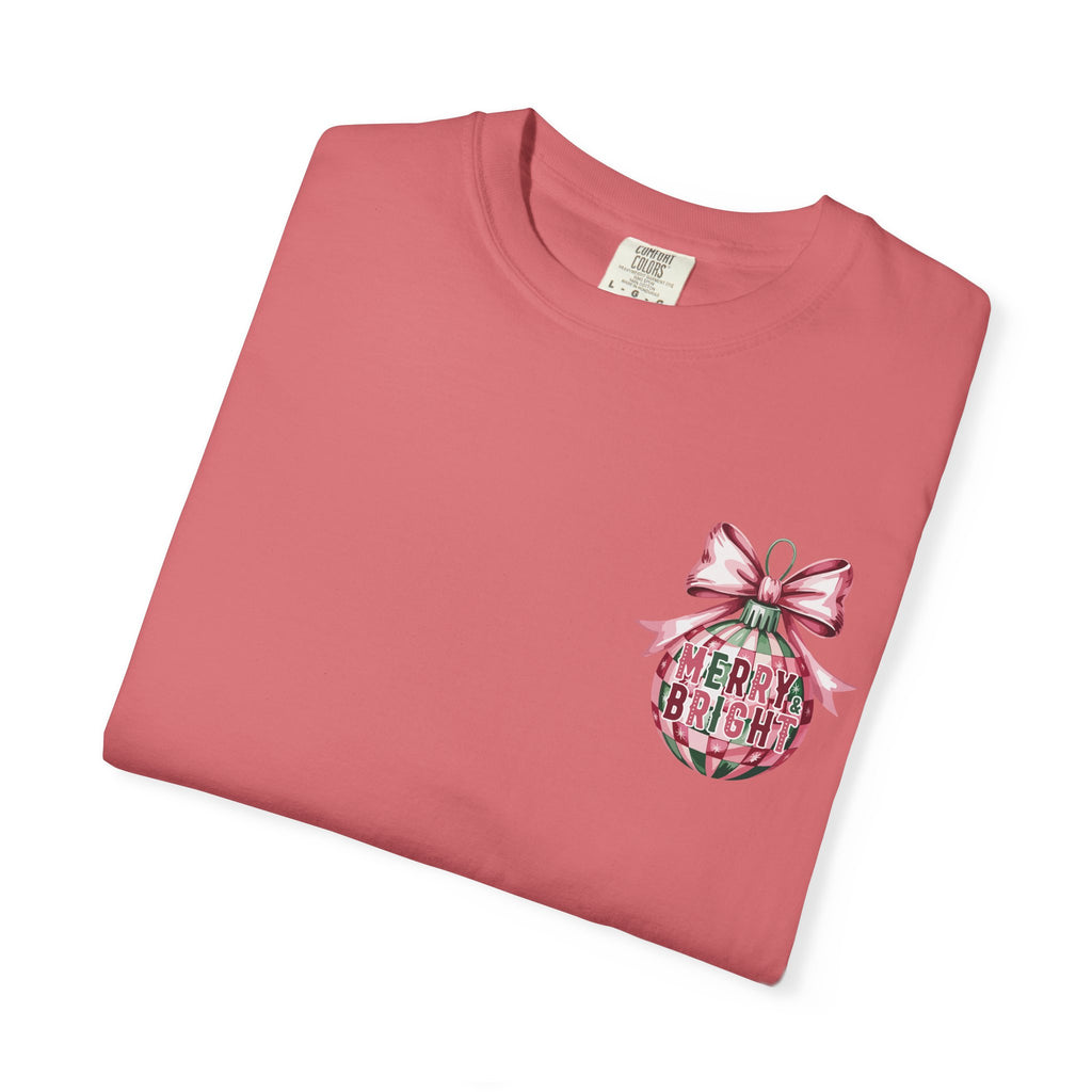 Holiday Patchwork Tee - "Merry & Bright" Graphic T-Shirt