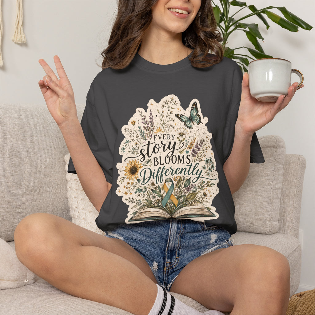 Every Story Blooms Differently T-Shirt — Spina Bifida Awareness