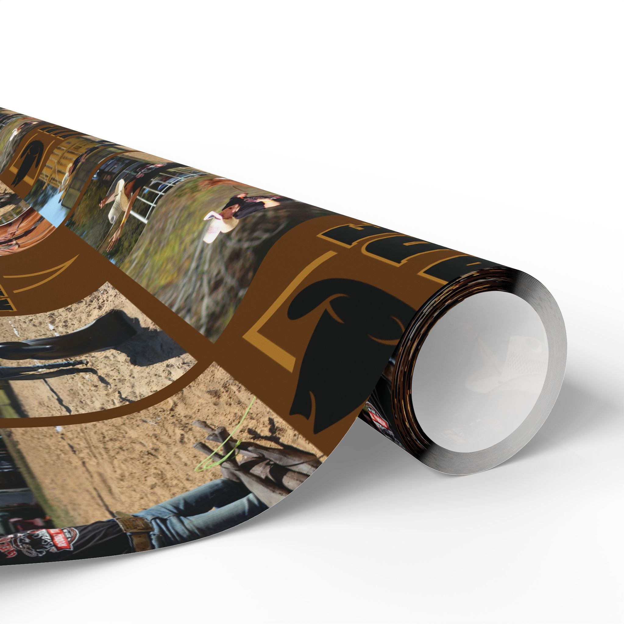 KADE——-Western Rodeo Photo Collage Wrapping Paper Roll — Brown Cowboy Theme Gift Wrap