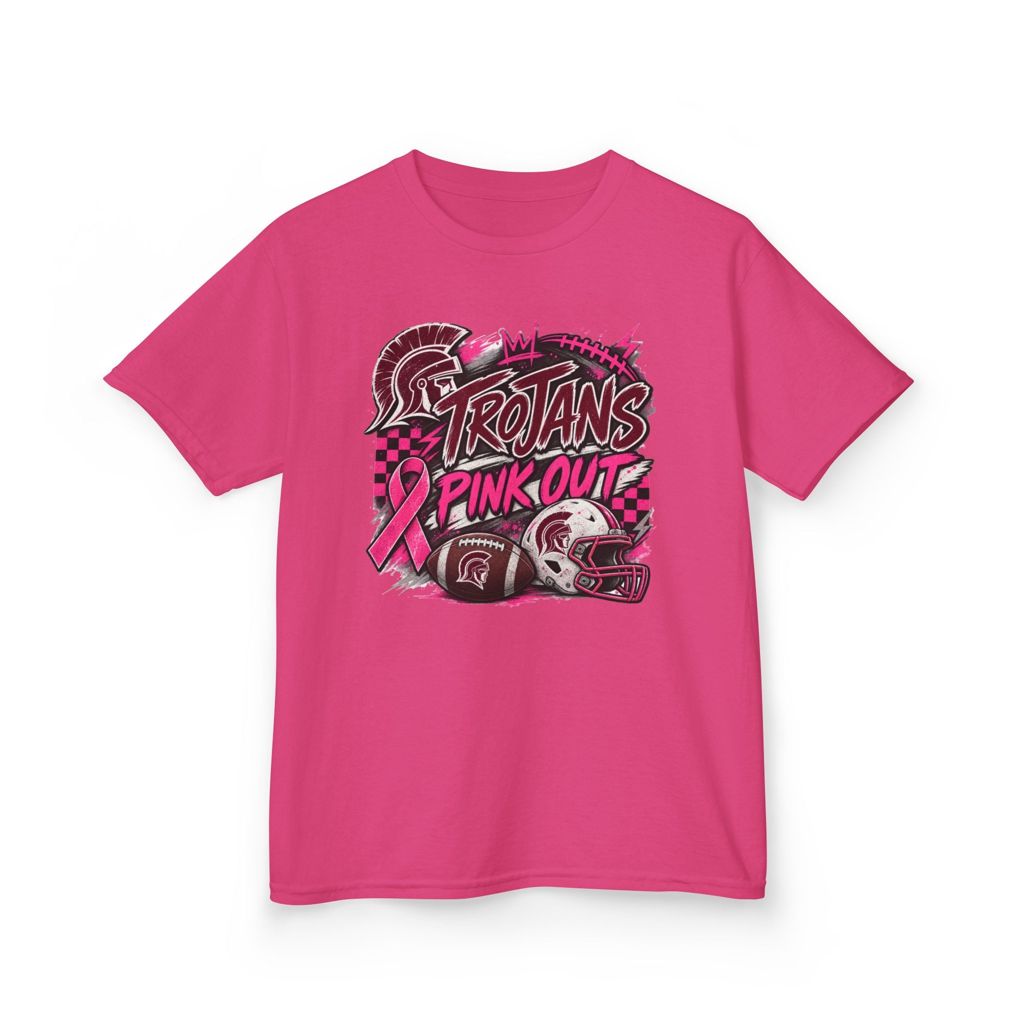 Kids T-Shirt — Trojans Pink Out Football Breast Cancer Awareness Tee