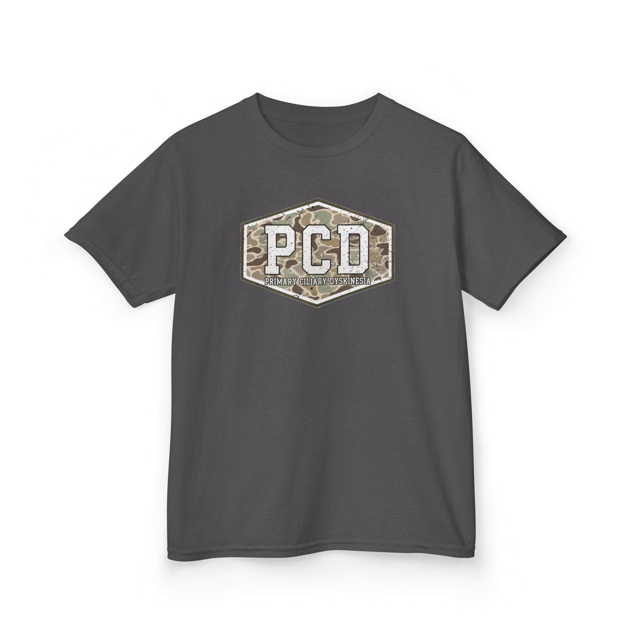 Youth PCD Camo Logo T-Shirt — Primary Ciliary Dyskinesia Awareness Tee