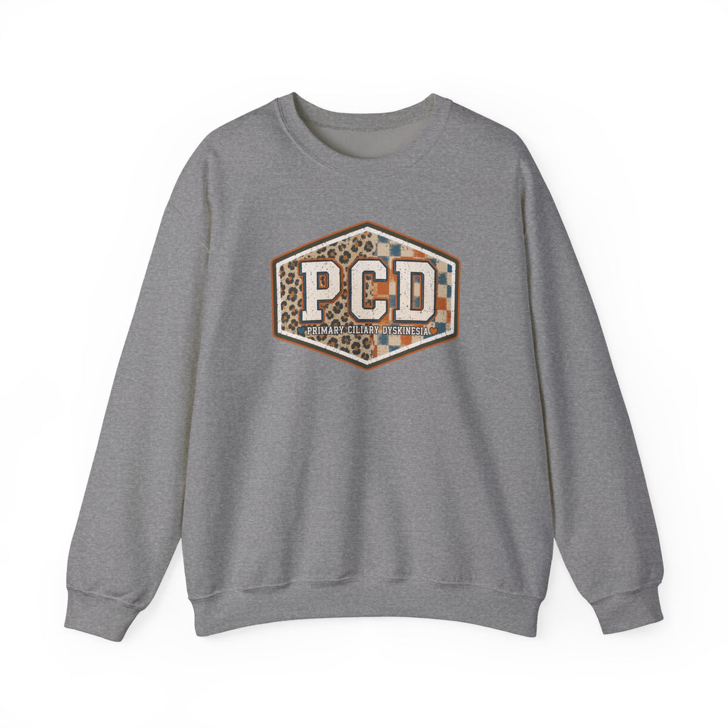 PCD Patch Crewneck Sweatshirt — Plaid & Leopard Logo Pullover