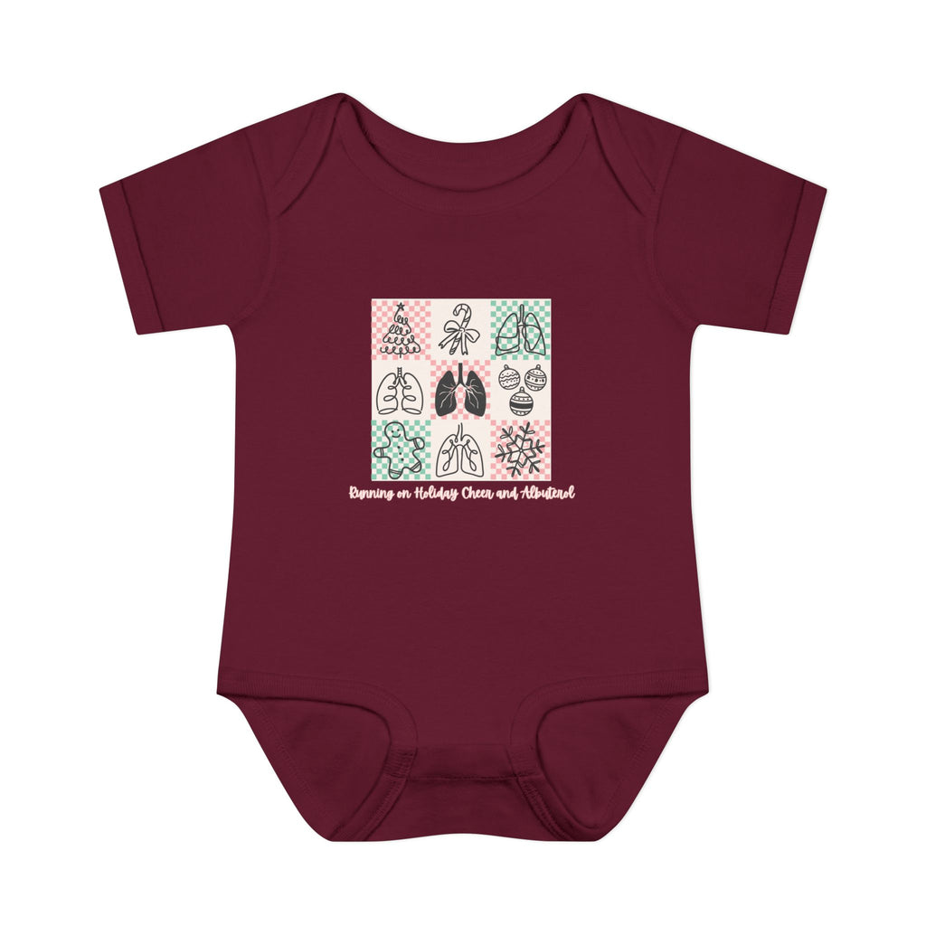 Infant Onesie Running on Holiday Cheer and Albuterol