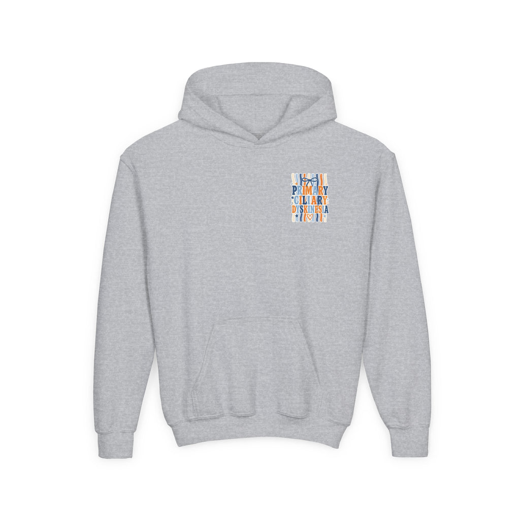 The Jentri- Youth Hoodie - "Primary Ciliary Dyskinesia" Awareness Pullover (Blue & Orange Ribbon Design)