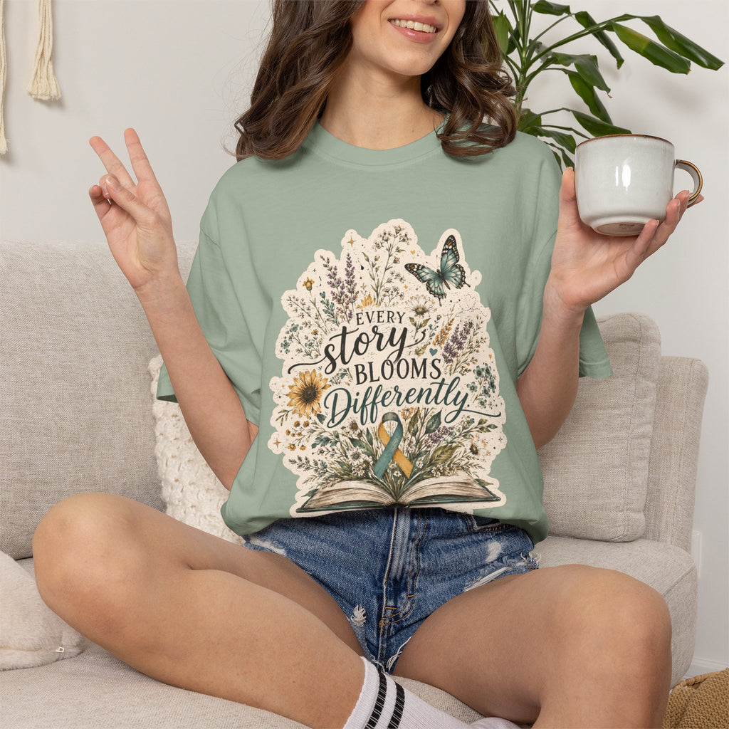 Every Story Blooms Differently T-Shirt — Spina Bifida Awareness