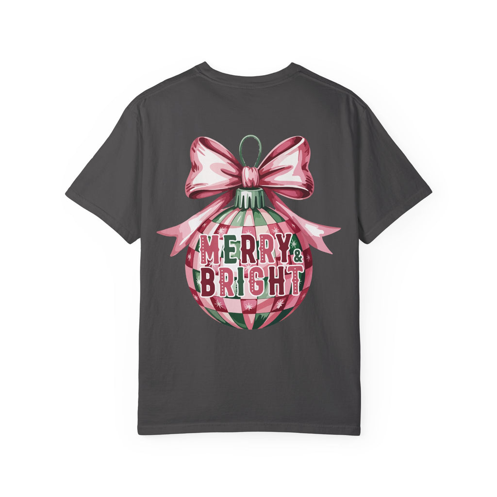 Holiday Patchwork Tee - "Merry & Bright" Graphic T-Shirt