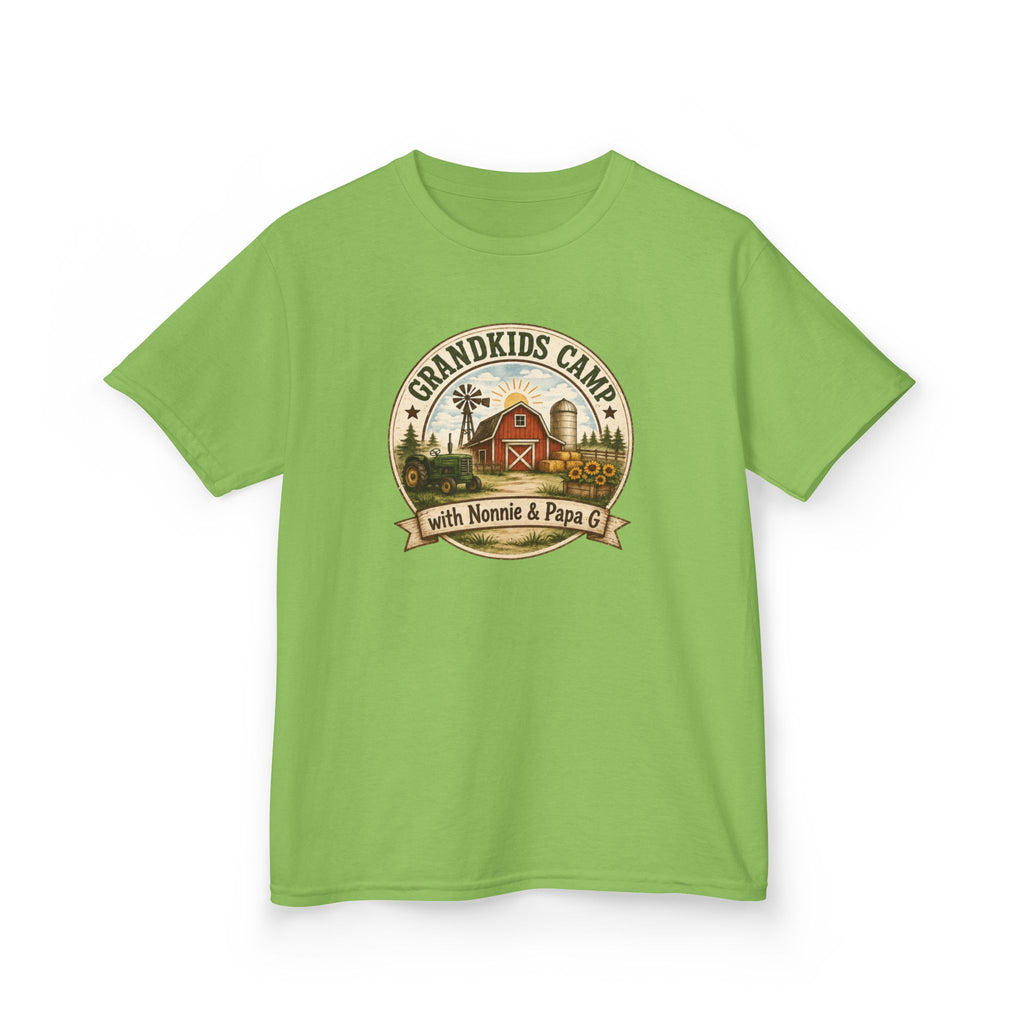 Kids Tee — "Grandkids Camp with Nannie & Papa" Rustic Farm Sign Tee