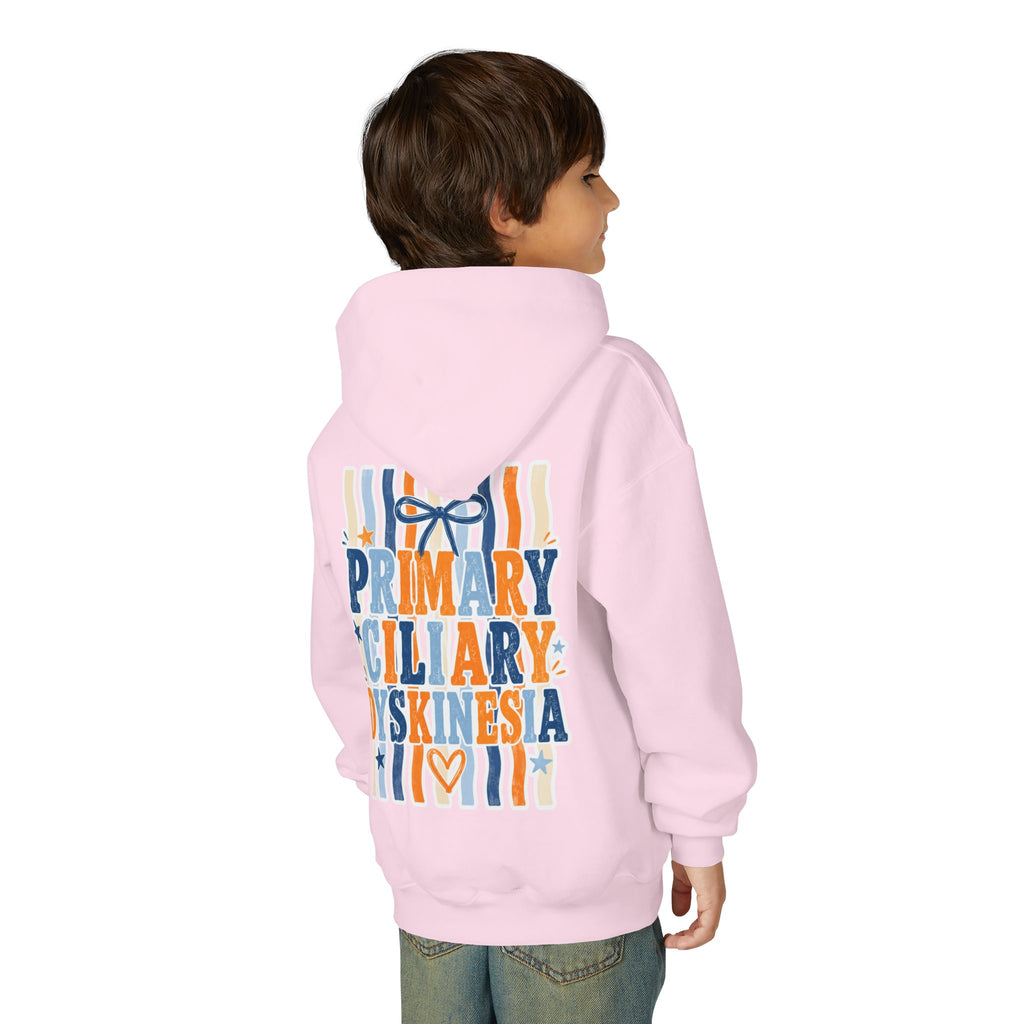 The Jentri- Youth Hoodie - "Primary Ciliary Dyskinesia" Awareness Pullover (Blue & Orange Ribbon Design)