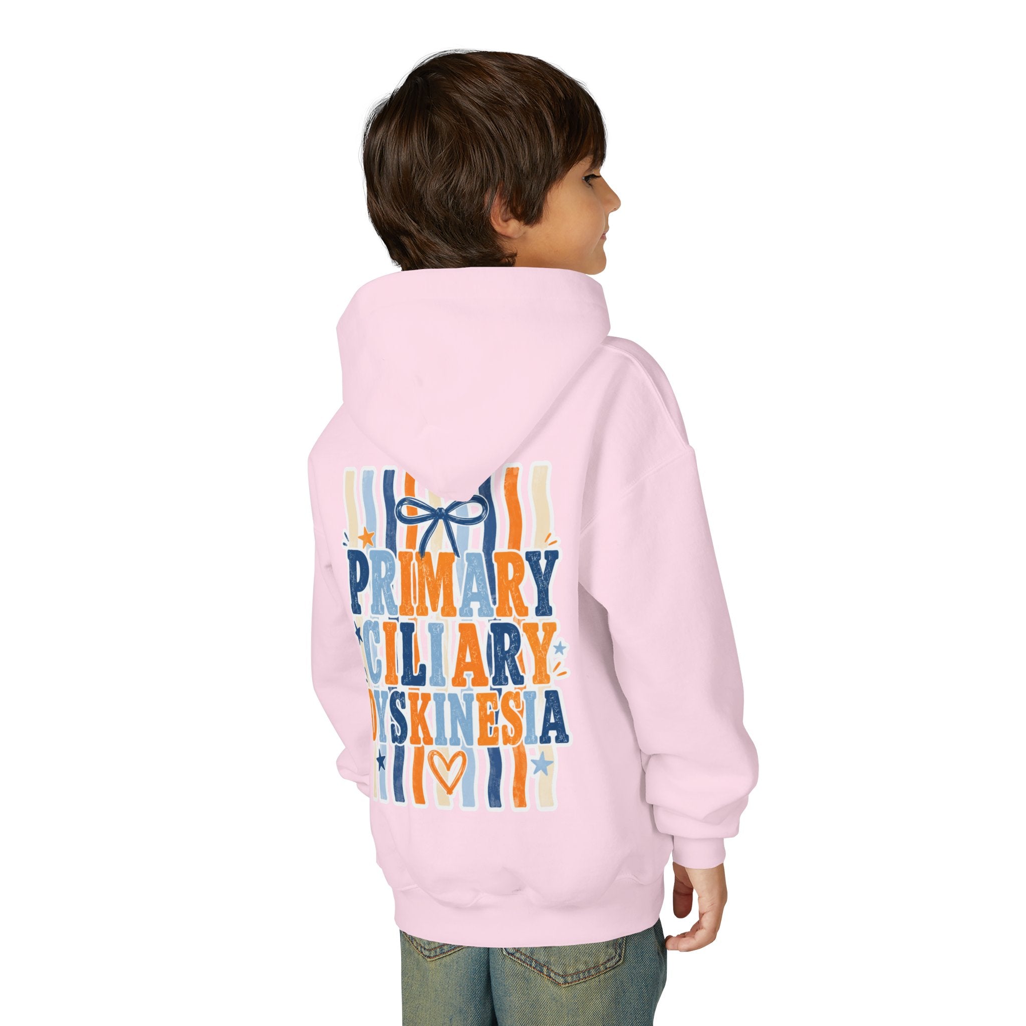 The Jentri- Youth Hoodie - "Primary Ciliary Dyskinesia" Awareness Pullover (Blue & Orange Ribbon Design)