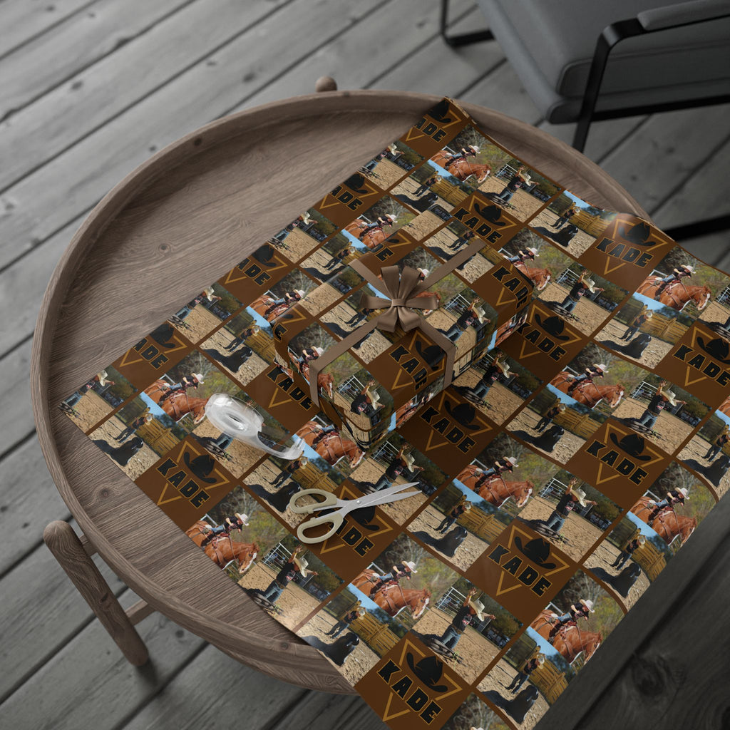 KADE——-Western Rodeo Photo Collage Wrapping Paper Roll — Brown Cowboy Theme Gift Wrap