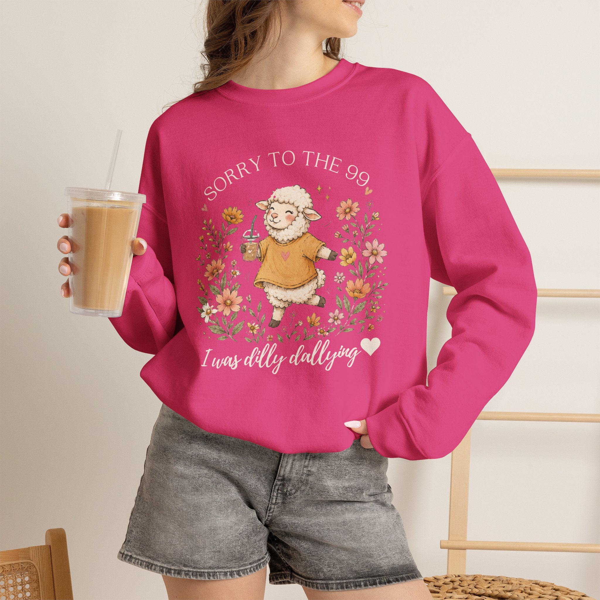 Christian Sheep Crewneck Sweatshirt - "Sorry to the 99% I was Dilly Dallying" Floral Design