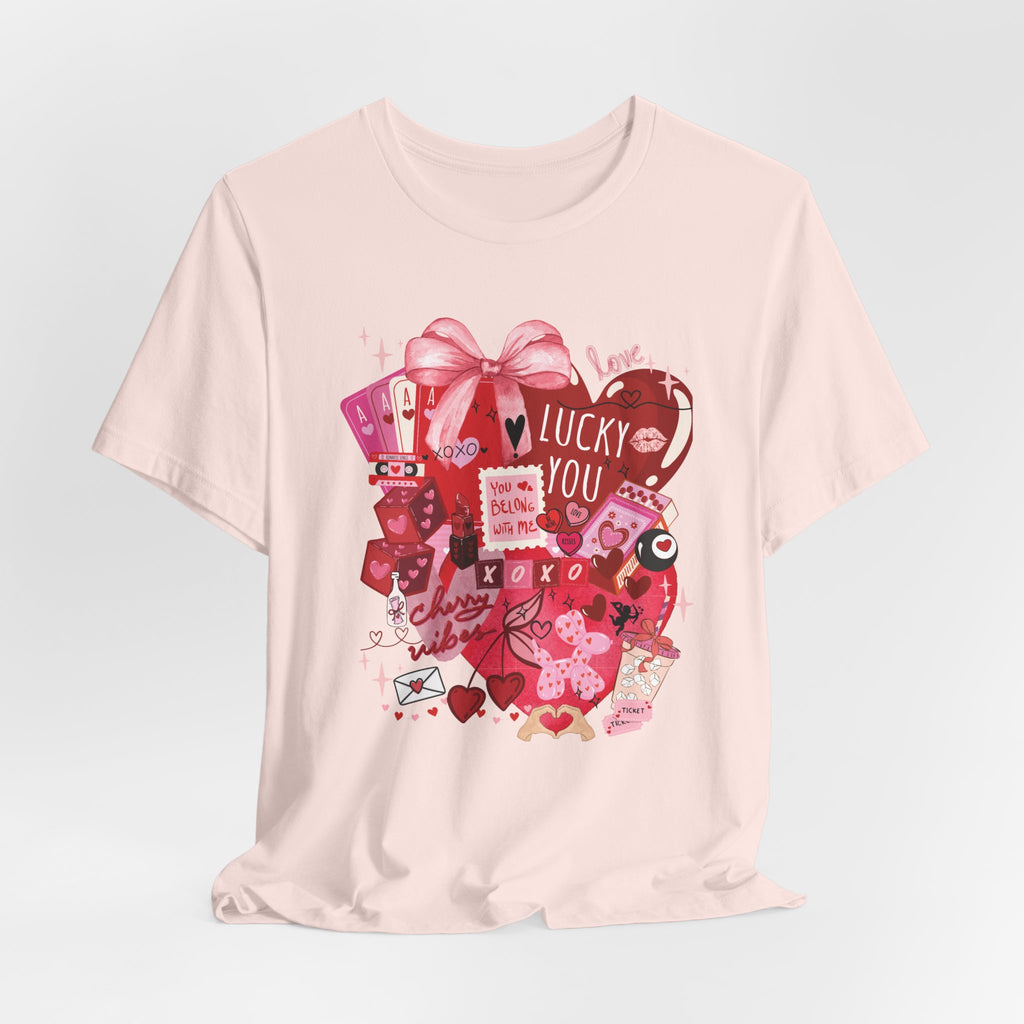 Valentine Collage Tee — "Lucky You" Heart Gift Graphic T-Shirt
