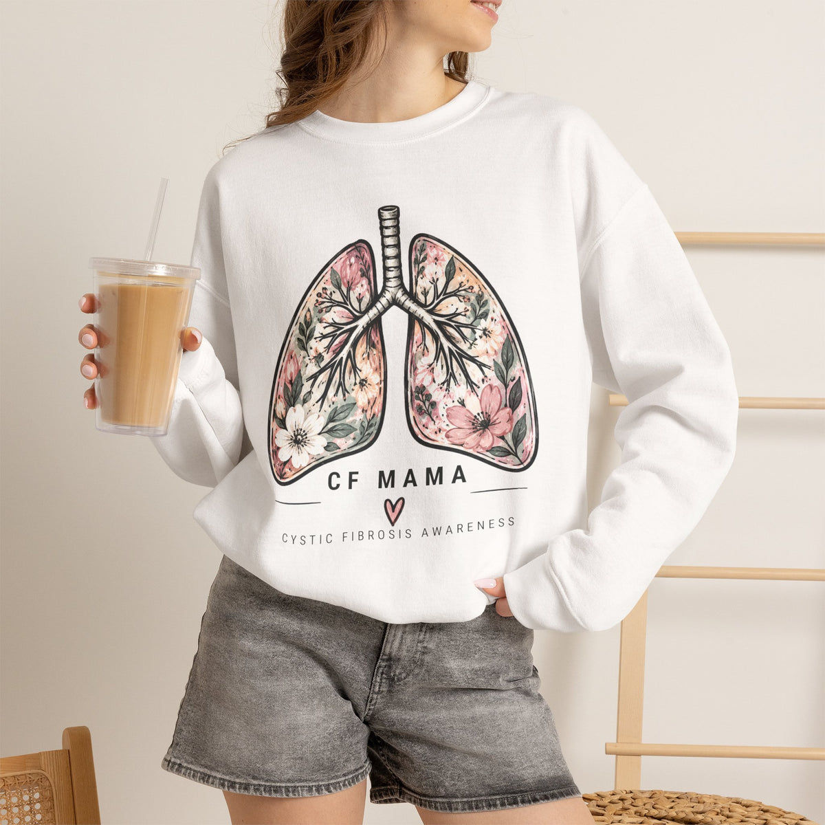 Lung Floral Crewneck Sweatshirt — CF MAMA Respiratory Awareness Pullover