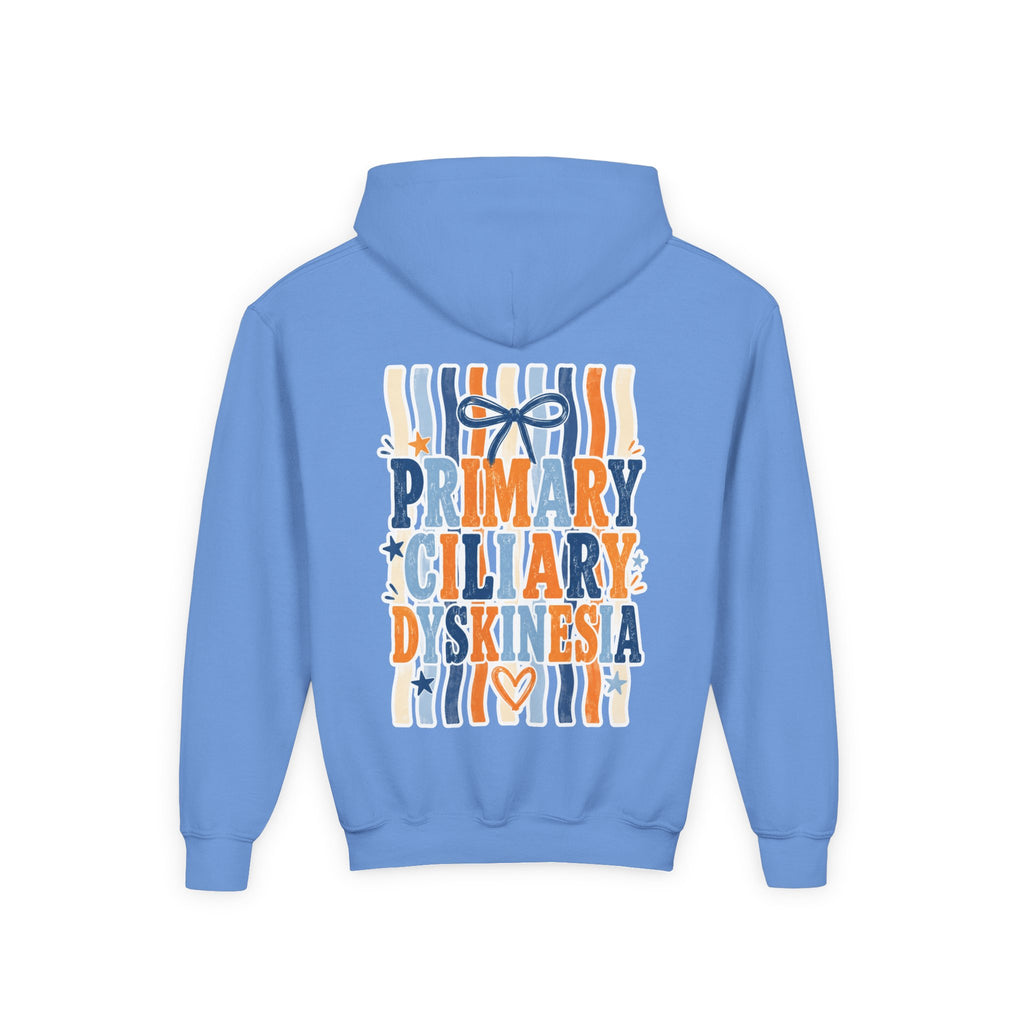 The Jentri- Youth Hoodie - "Primary Ciliary Dyskinesia" Awareness Pullover (Blue & Orange Ribbon Design)