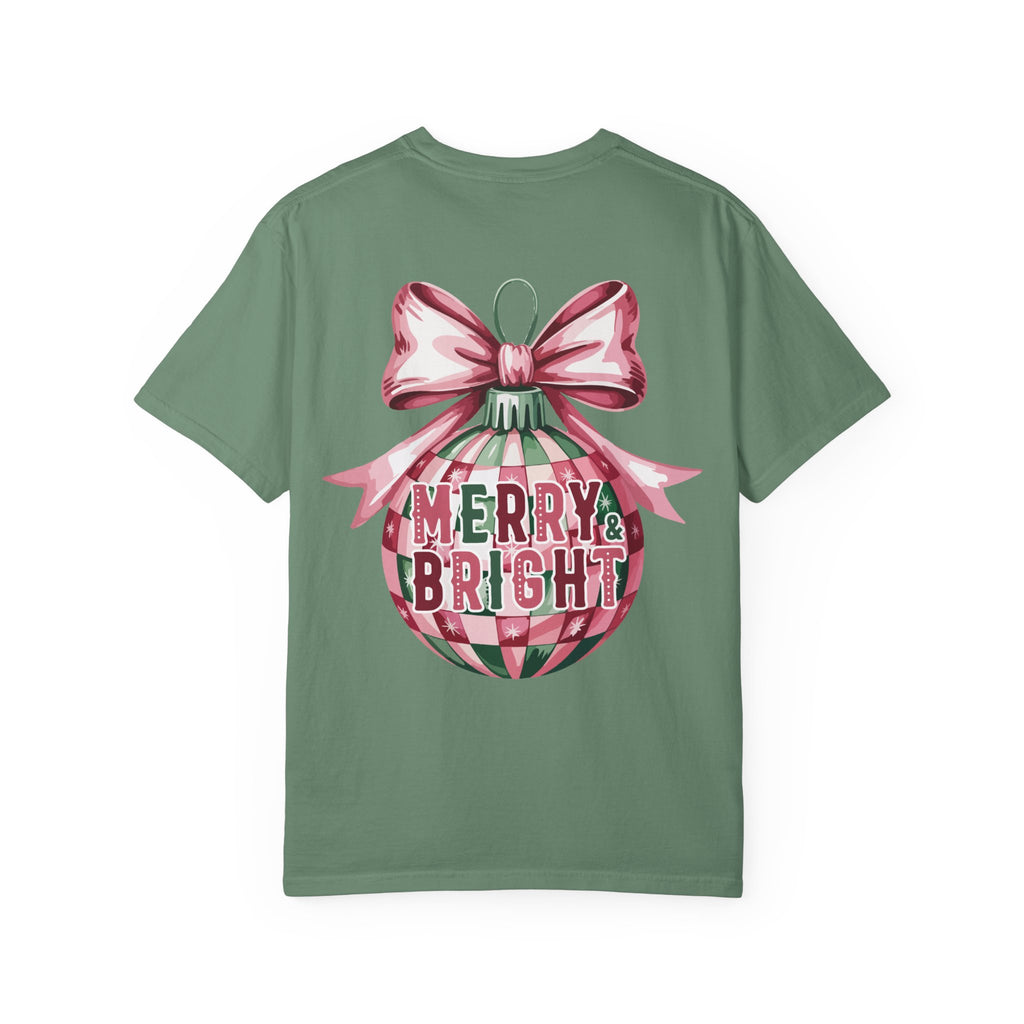 Holiday Patchwork Tee - "Merry & Bright" Graphic T-Shirt