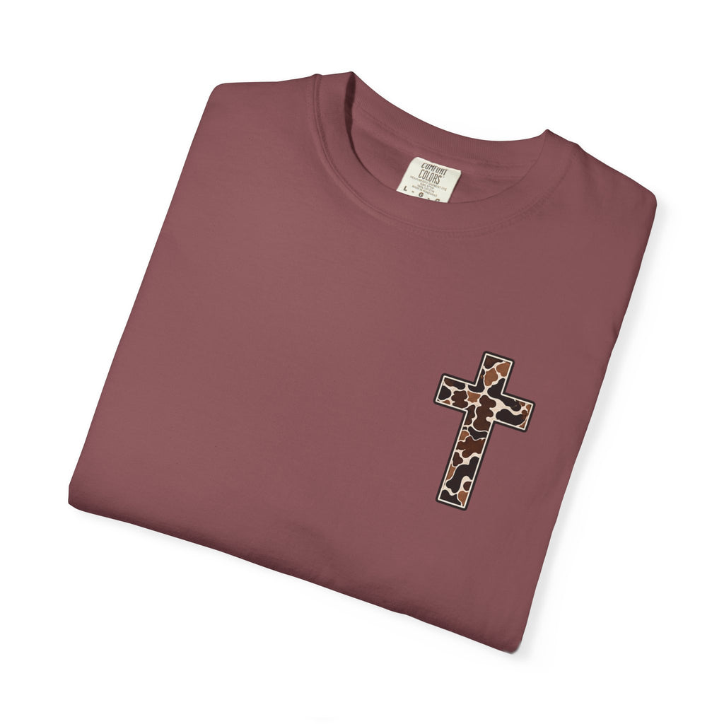 Christian Cross T‑Shirt — "I Can Do All Things Through Christ" Camouflage Design