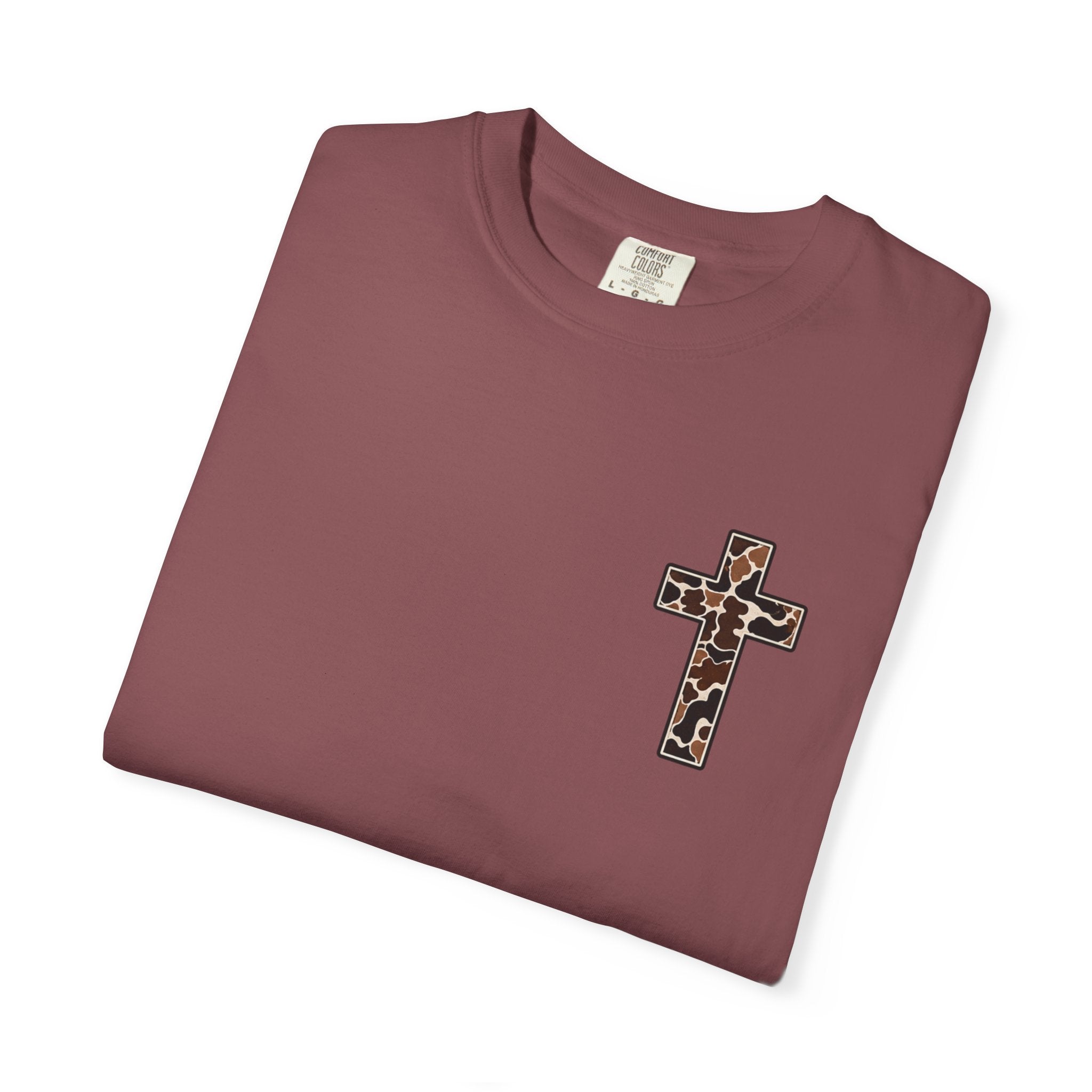 Christian Cross T‑Shirt — "I Can Do All Things Through Christ" Camouflage Design