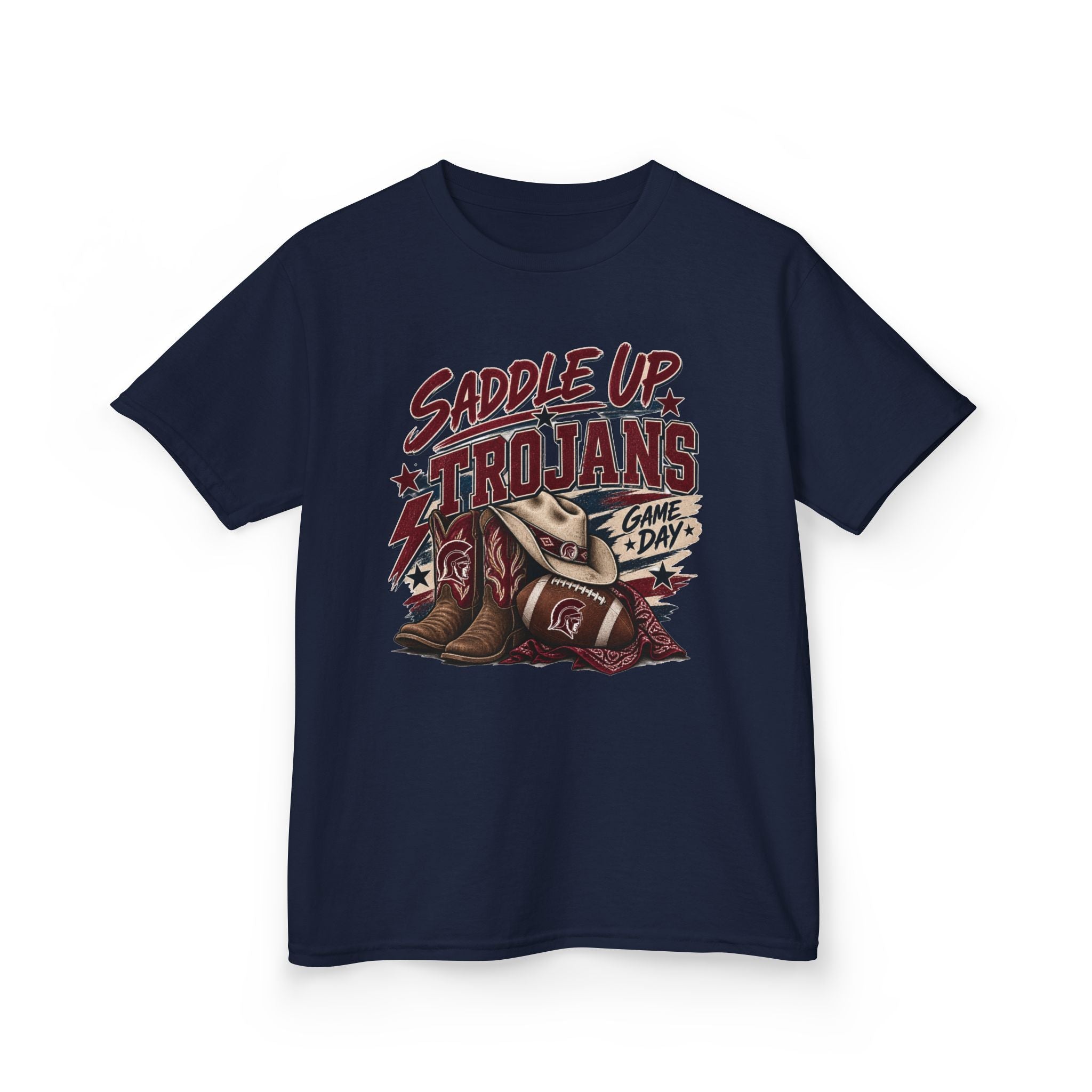 Kids Tee — "Saddle Up Trojans" Football Game Day Shirt