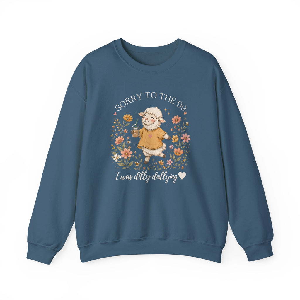 Christian Sheep Crewneck Sweatshirt - "Sorry to the 99% I was Dilly Dallying" Floral Design