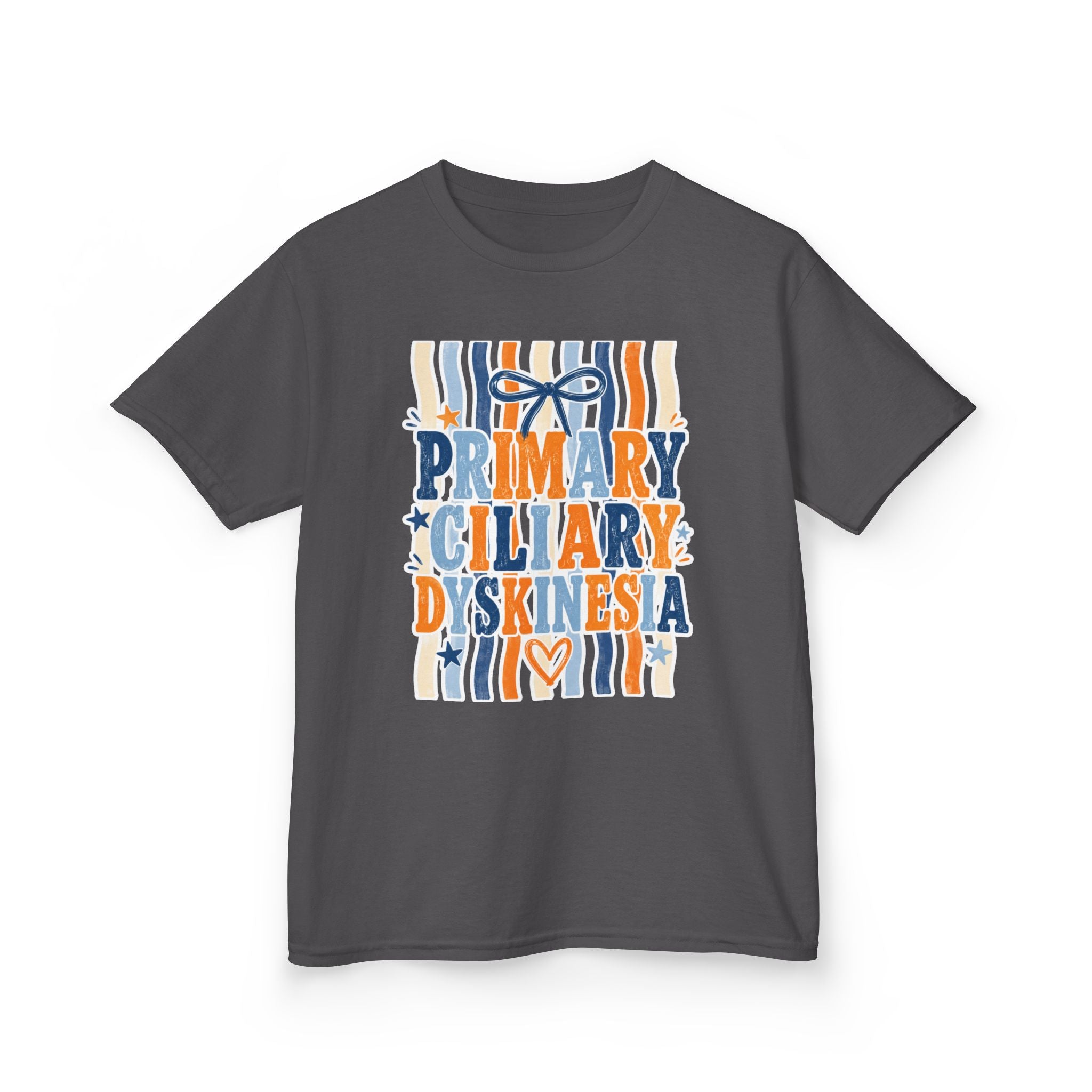 The Jentri- Primary Ciliary Dyskinesia Awareness Kids Tee — Orange & Blue Ribbon Design