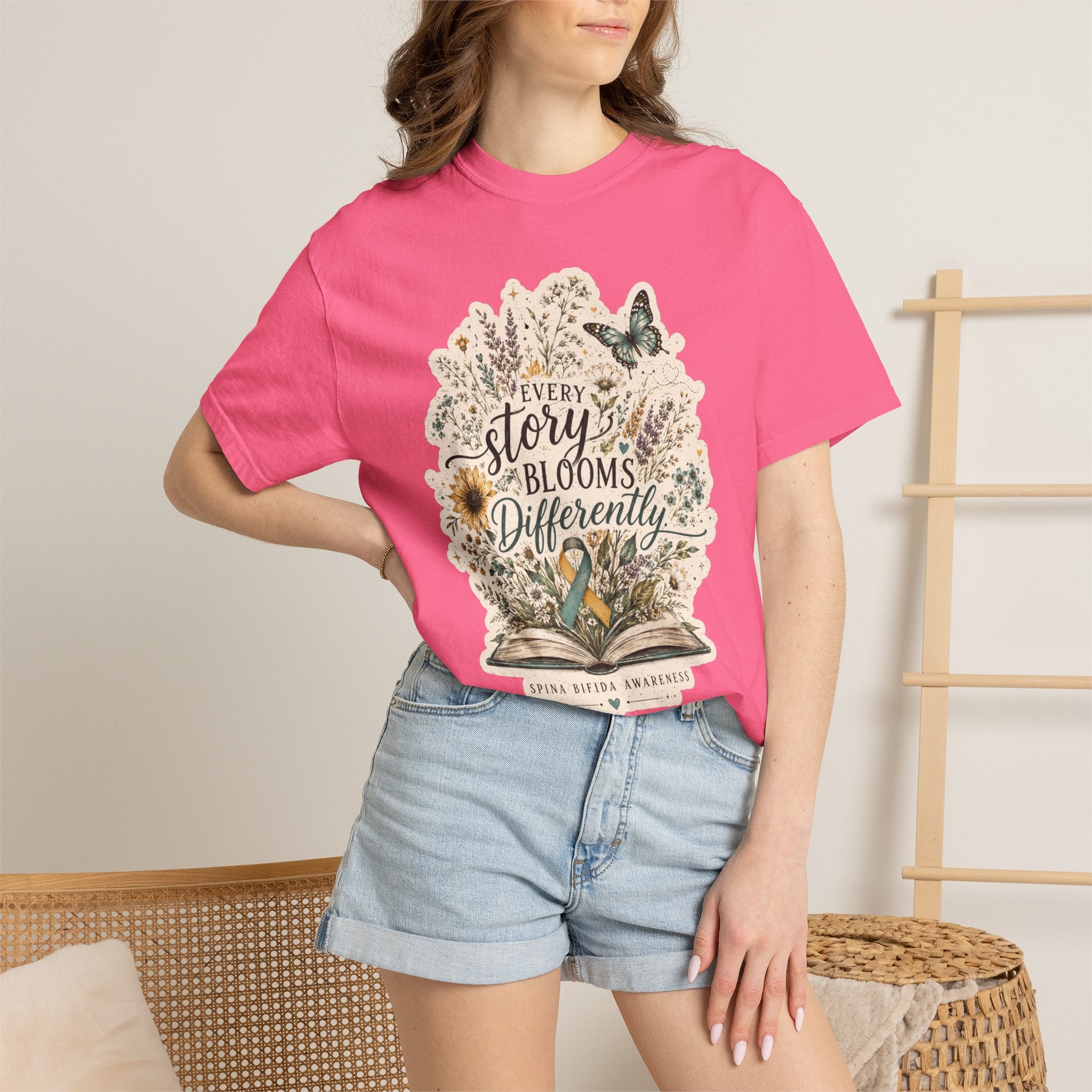 Every Story Blooms Differently T-Shirt — Spina Bifida Awareness