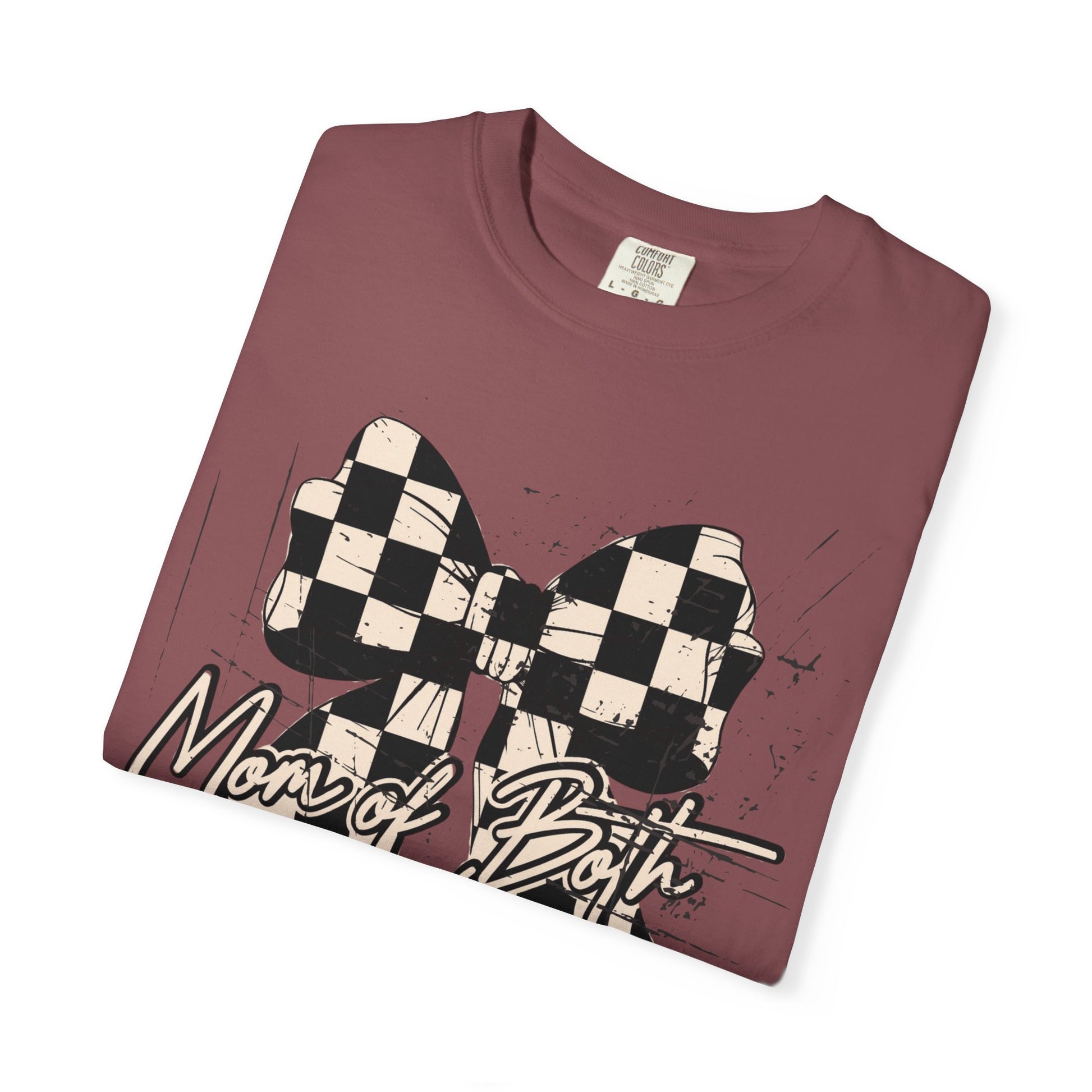 Mom Of Both Distressed Checkered Coquette T-shirt